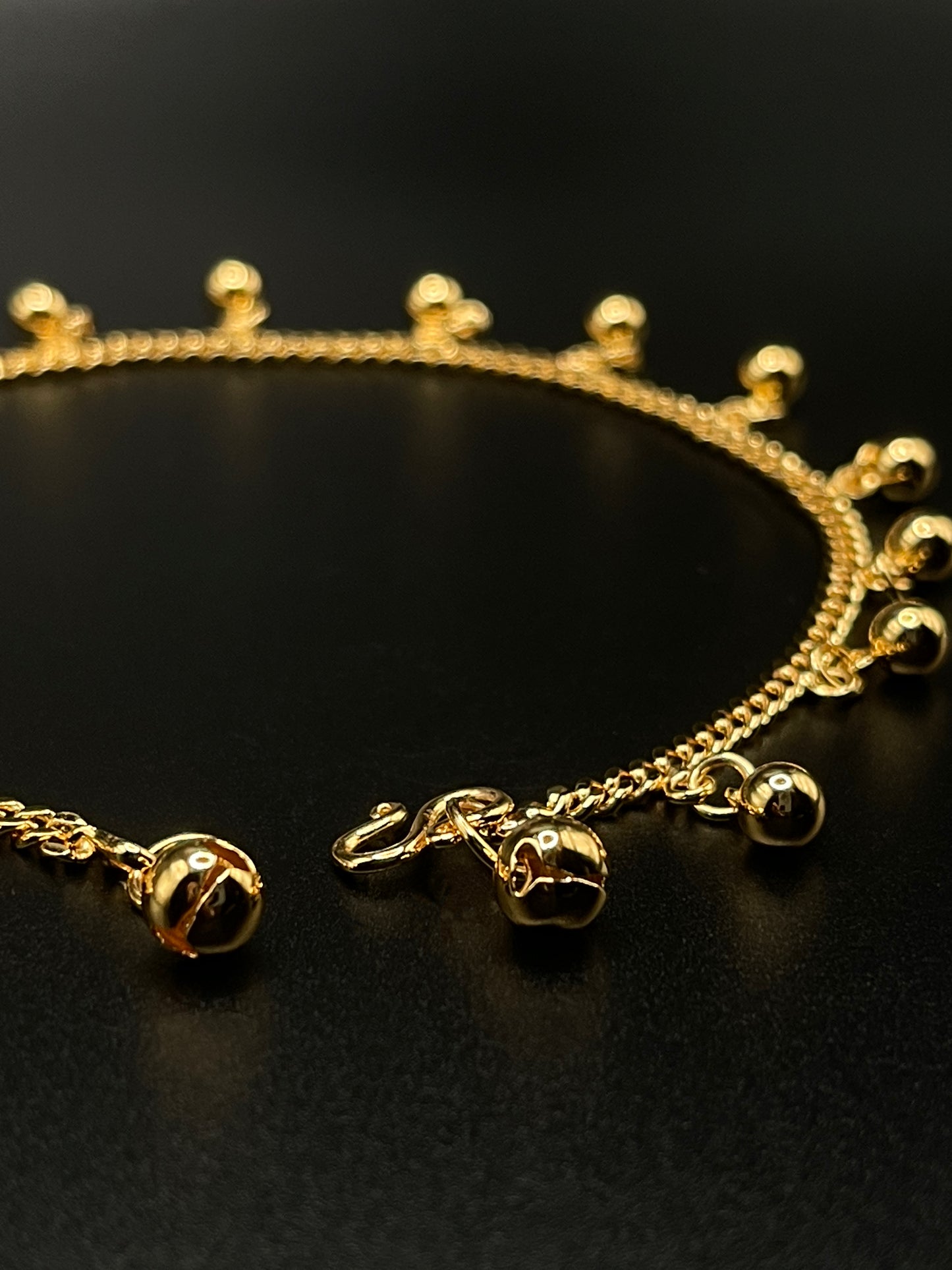 Gold Plated Khmer Style Ball Anklets for Adults: 9.5 inches