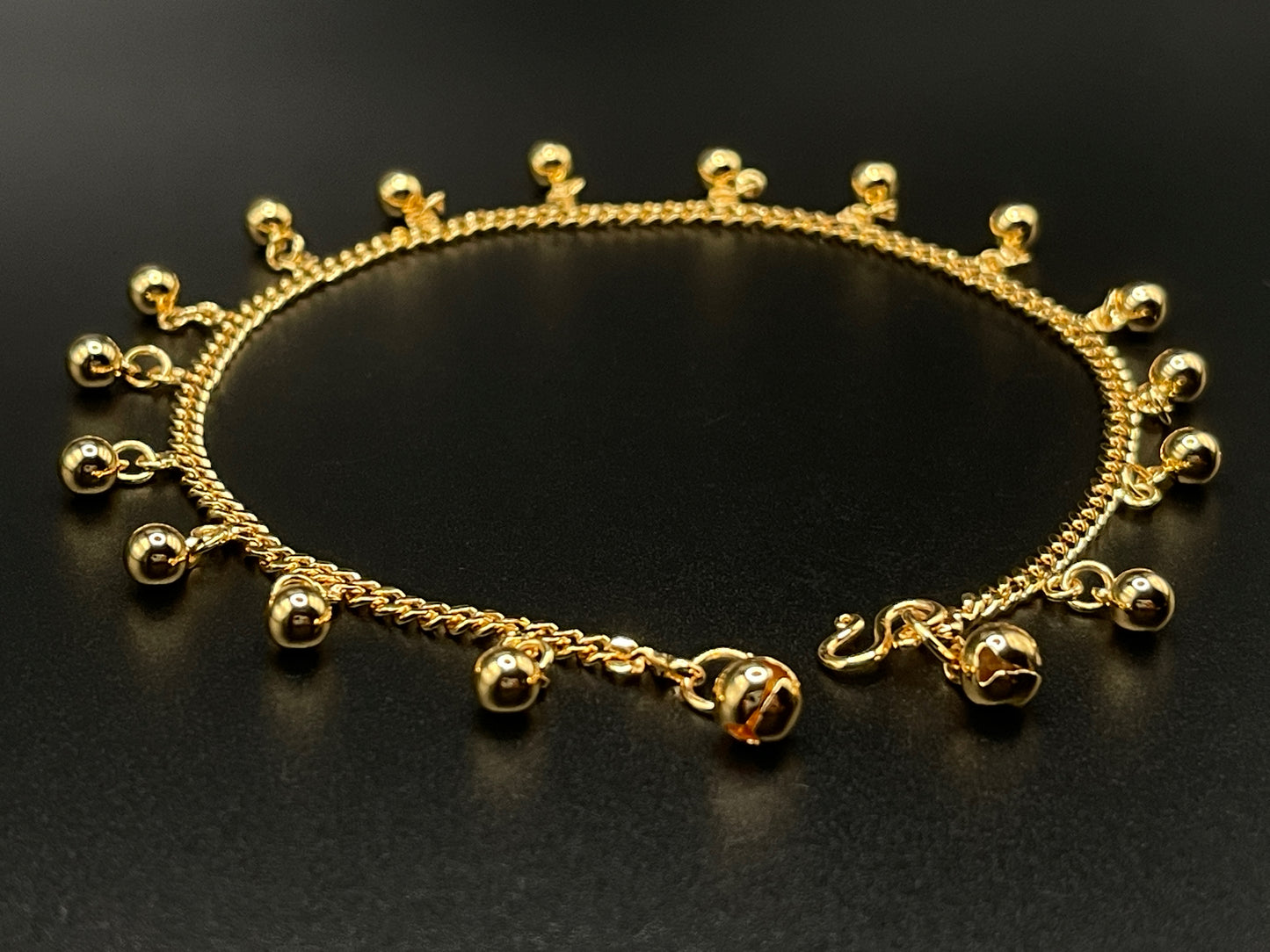 Gold Plated Khmer Style Ball Anklets for Adults: 9.5 inches