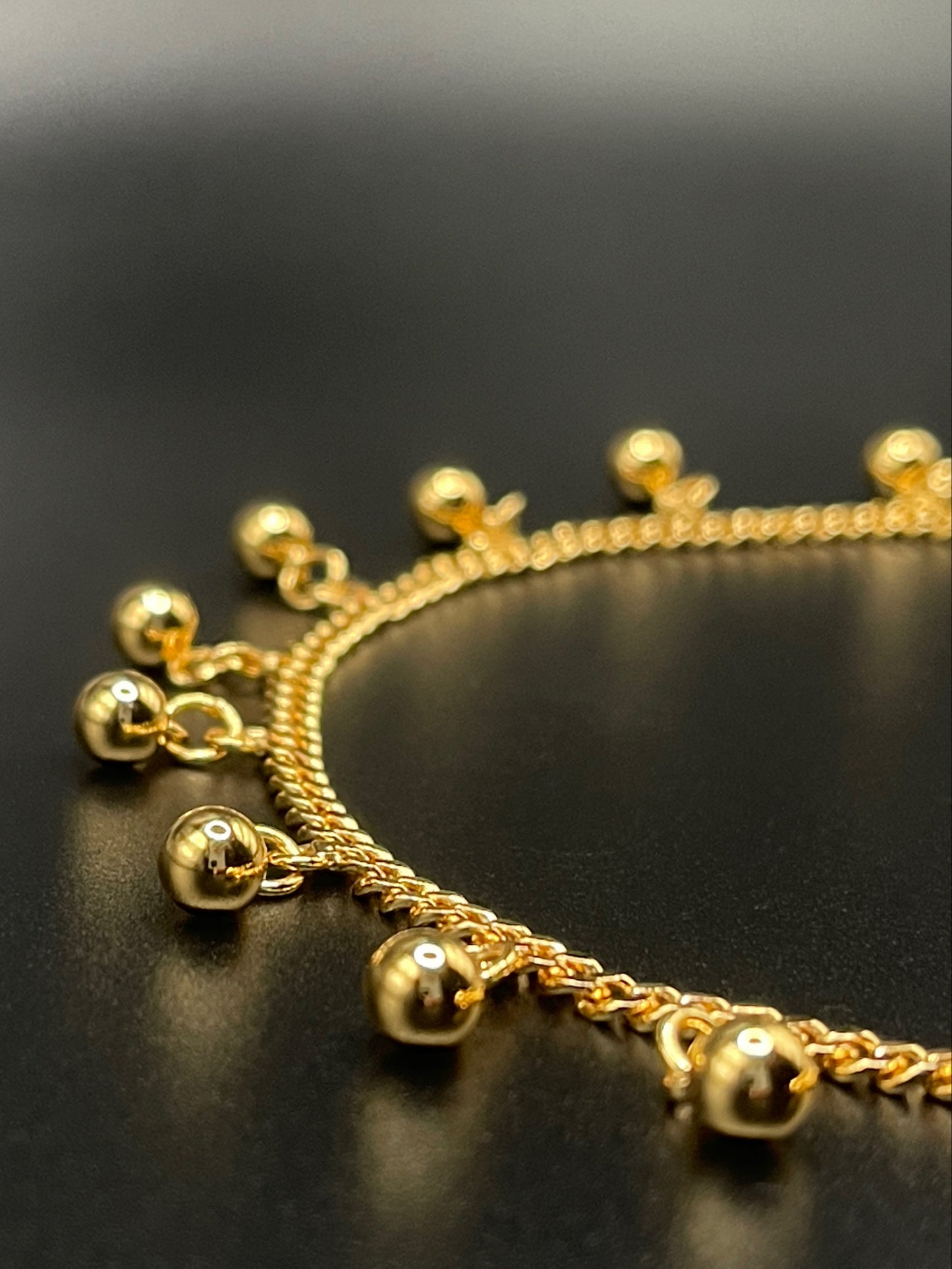 Gold Plated Khmer Style Ball Anklets for Adults: 9.5 inches