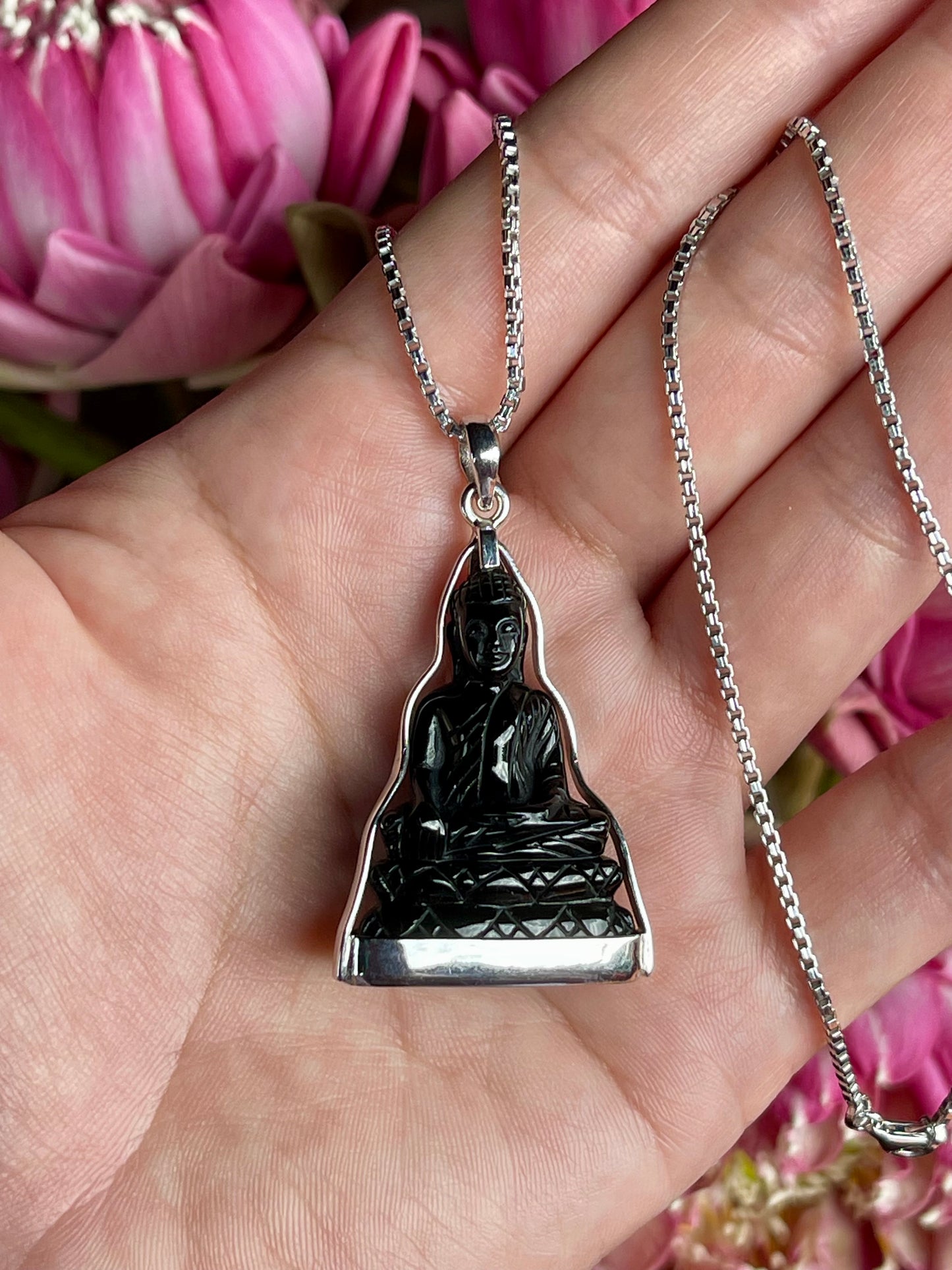 Black Onyx Buddha in Silver
