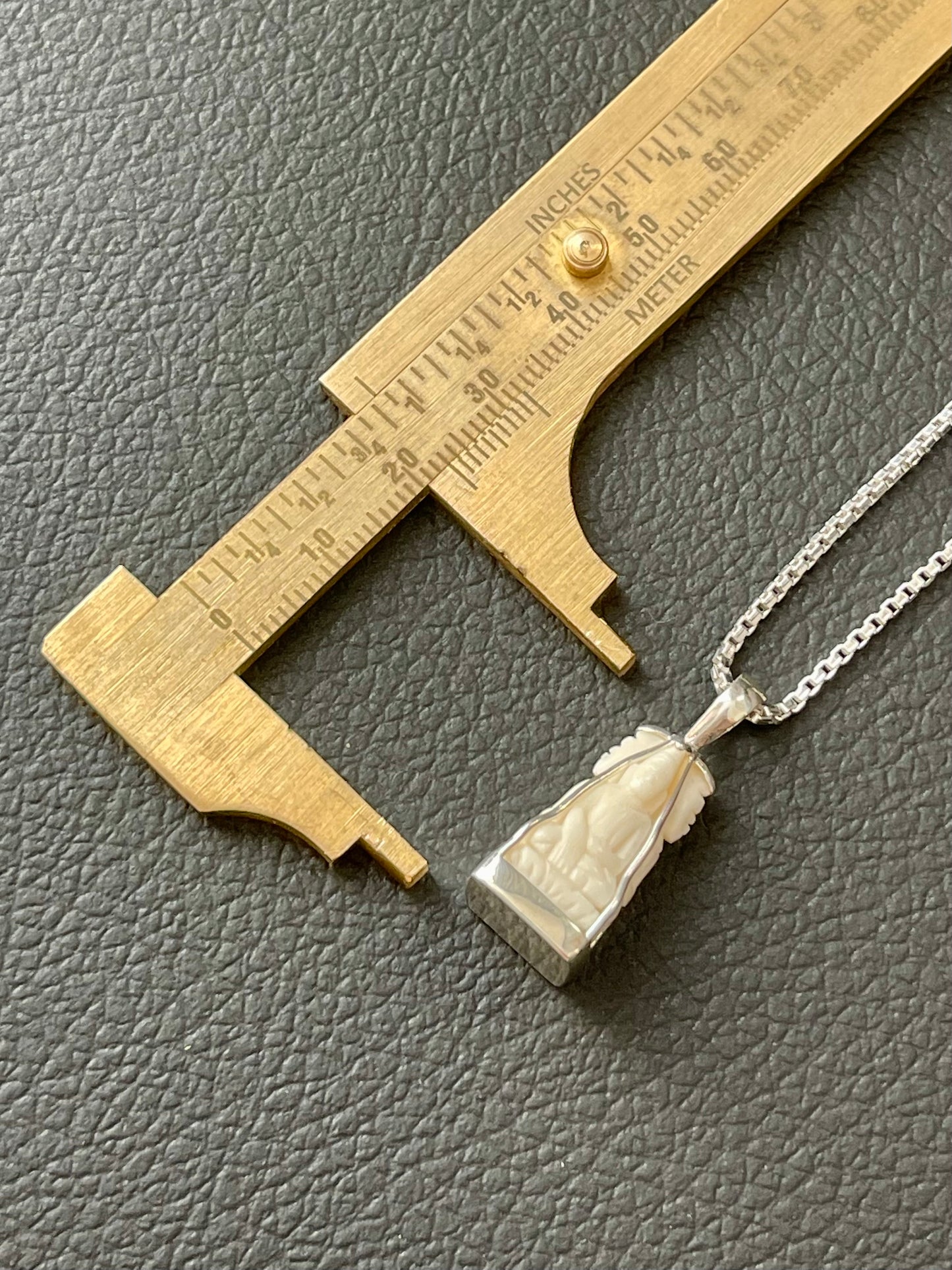 Four-Sided Cow Bone Buddha Pendant in Silver #898