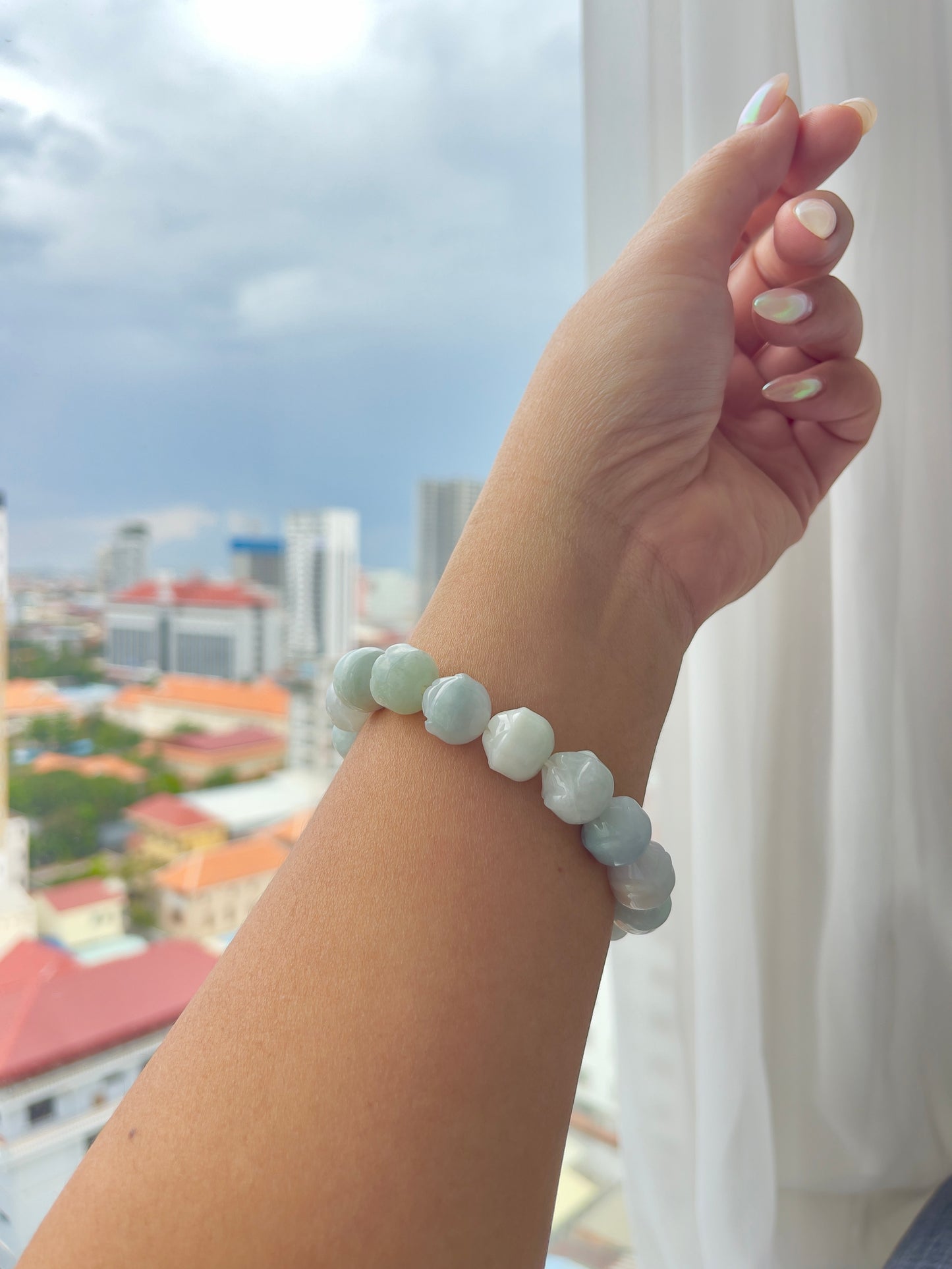 Jade Lotus Large Bead Bracelet - 12 mm