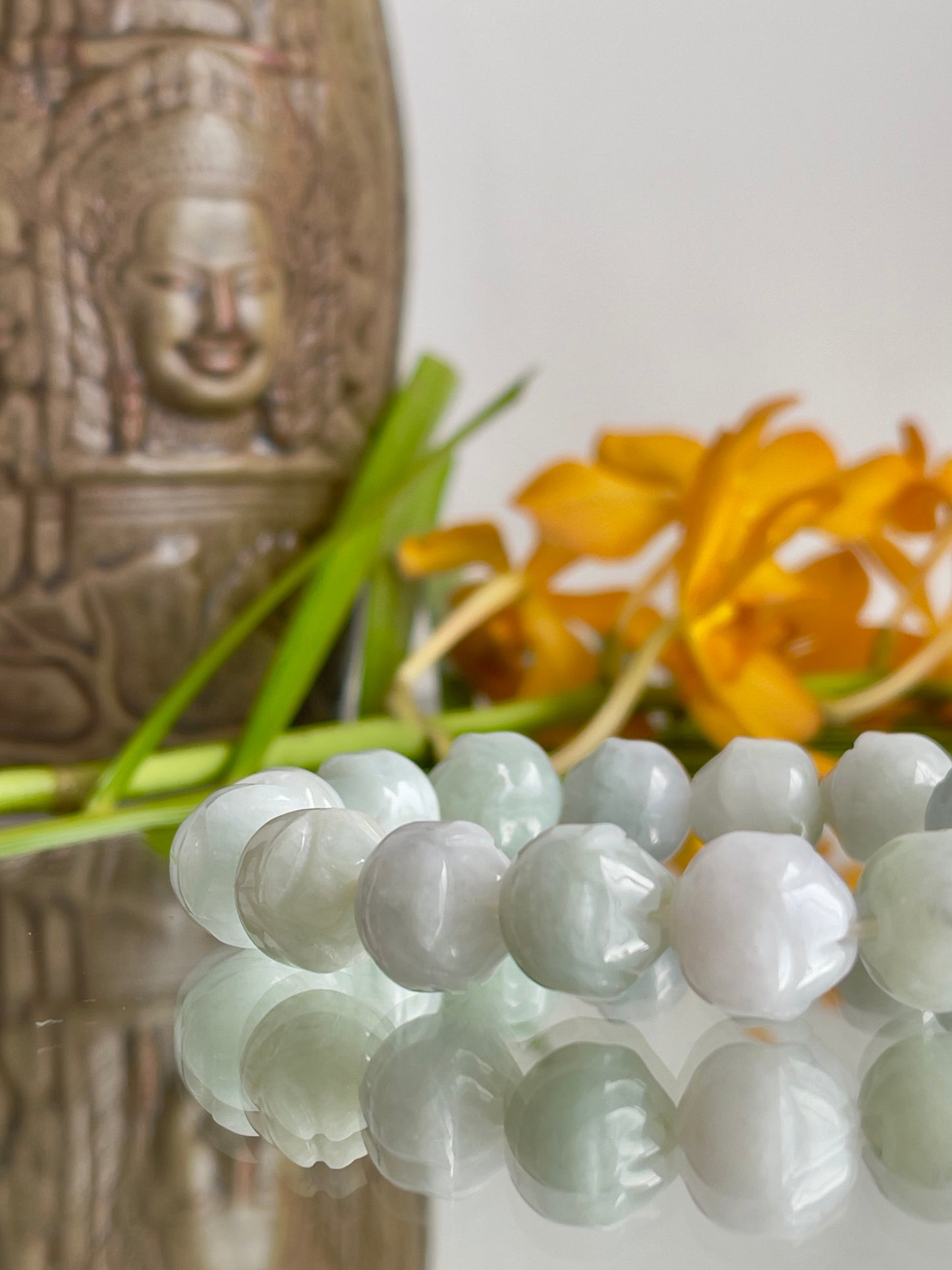 Jade Lotus Large Bead Bracelet - 12 mm