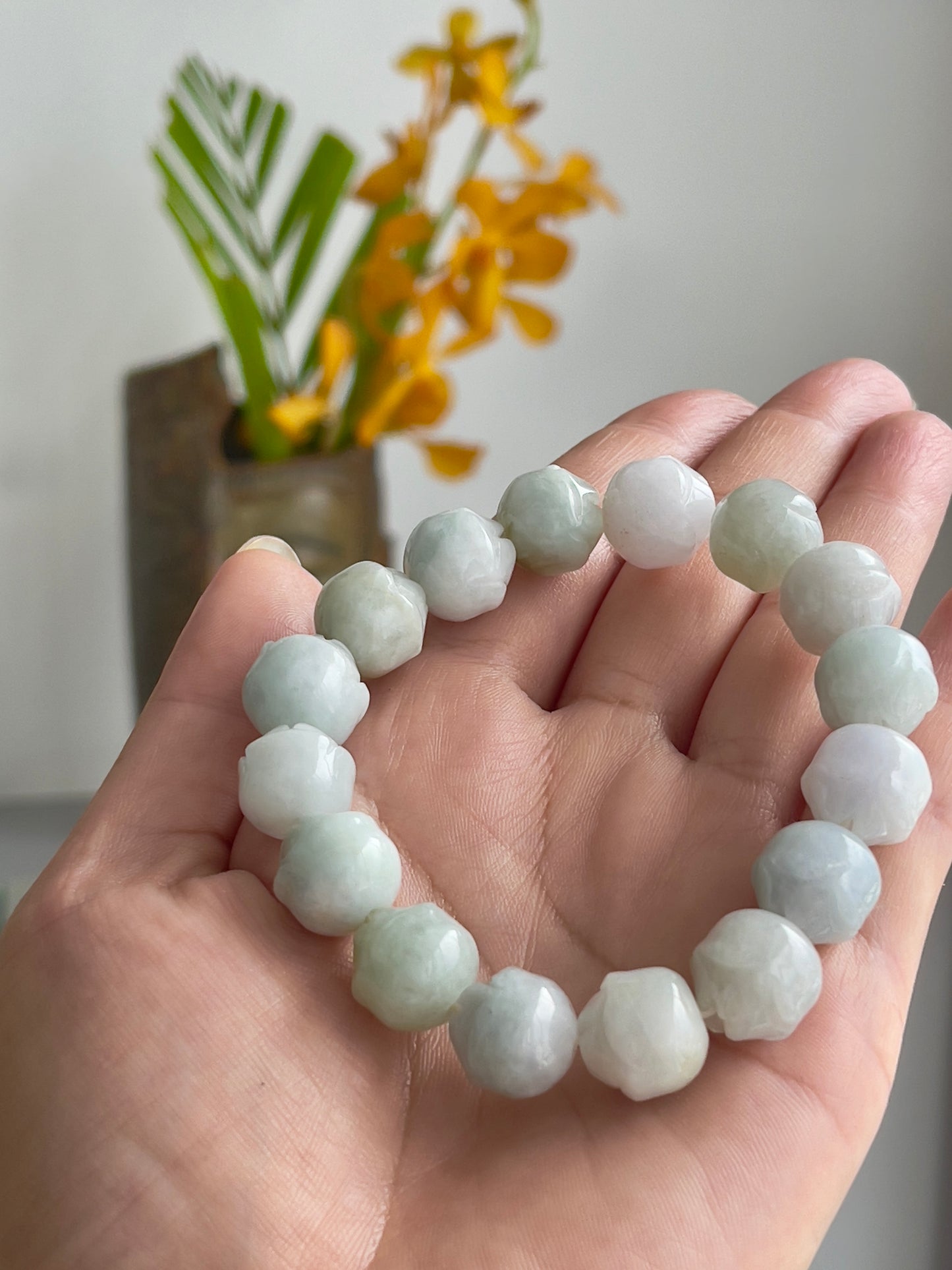 Jade Lotus Large Bead Bracelet - 12 mm