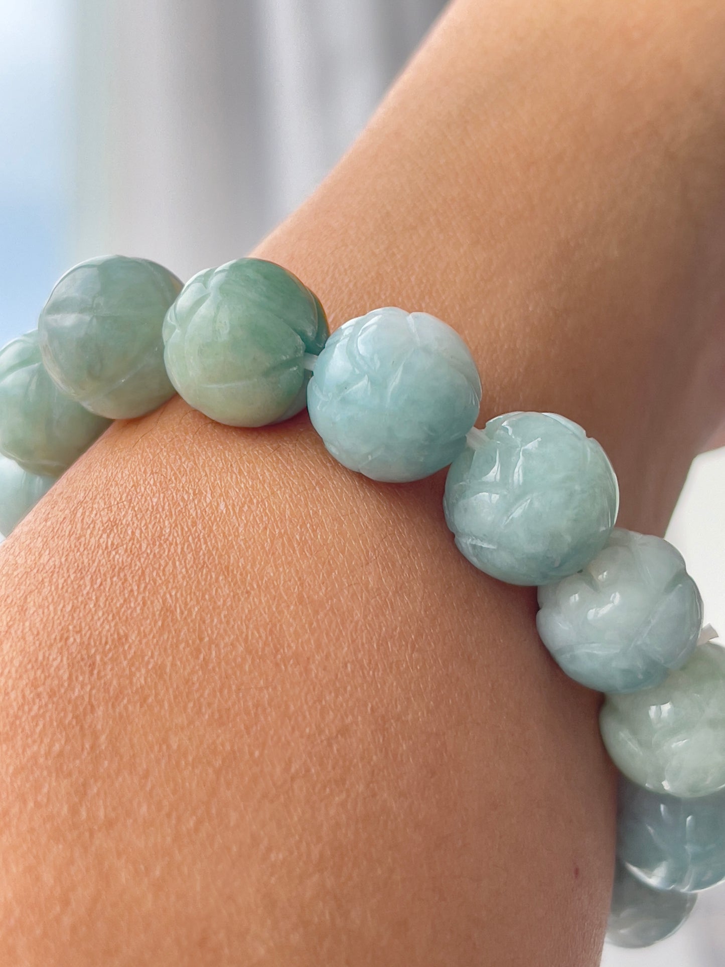 Jade Lotus Large Round Bead Bracelet - 12 mm