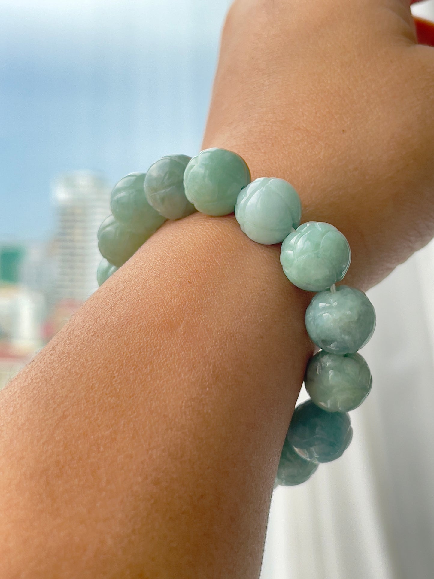 Jade Lotus Large Round Bead Bracelet - 12 mm