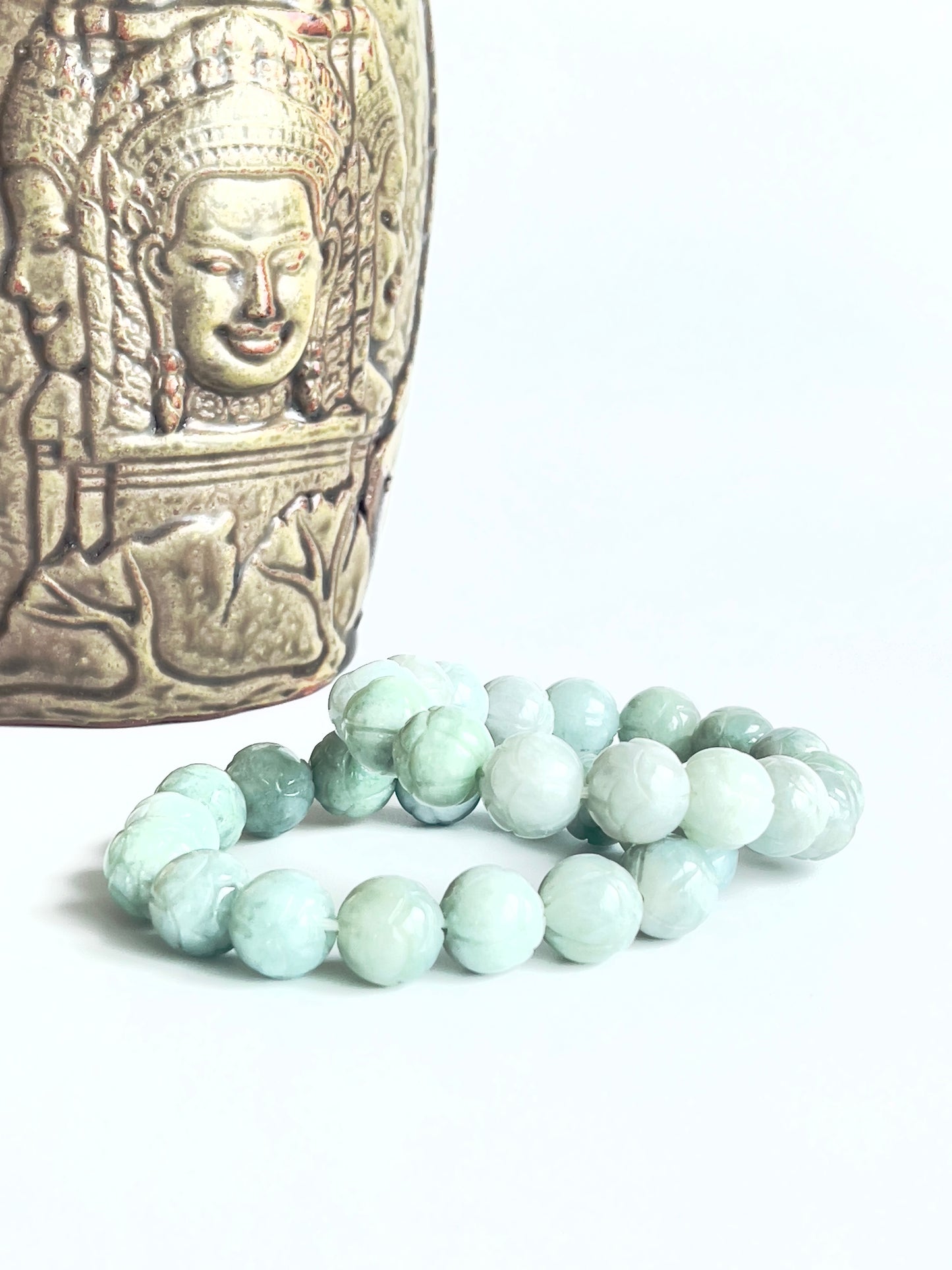 Jade Lotus Large Round Bead Bracelet - 12 mm