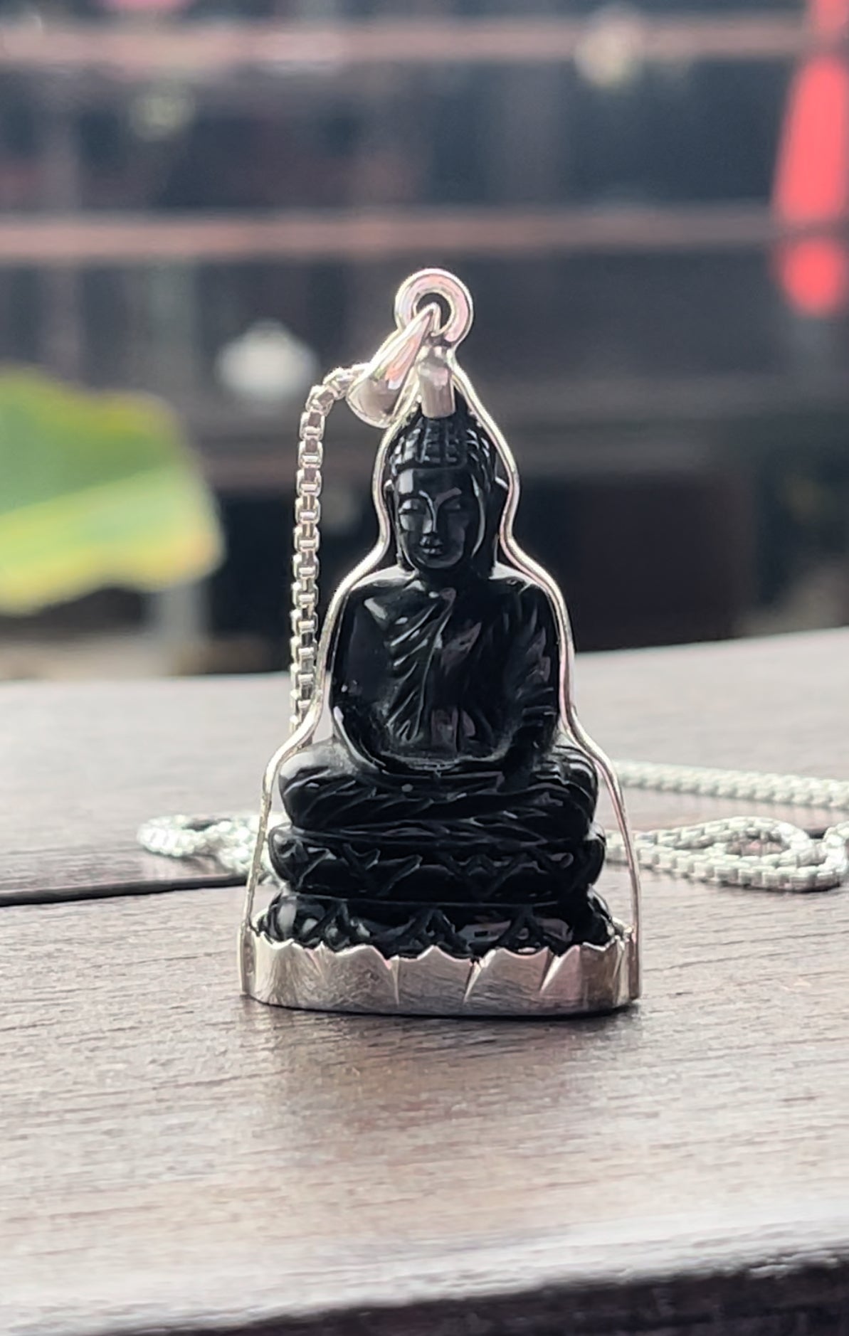 Black Onyx Buddha in Silver Lotus