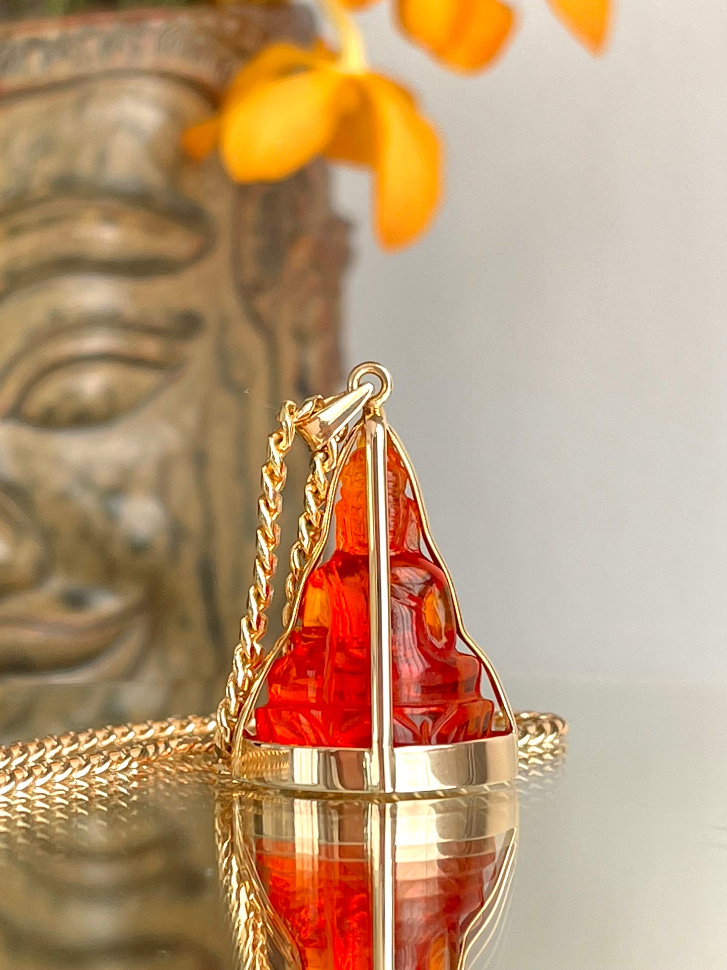 Red Khmer Style Buddha Pendant in 18k Gold #854