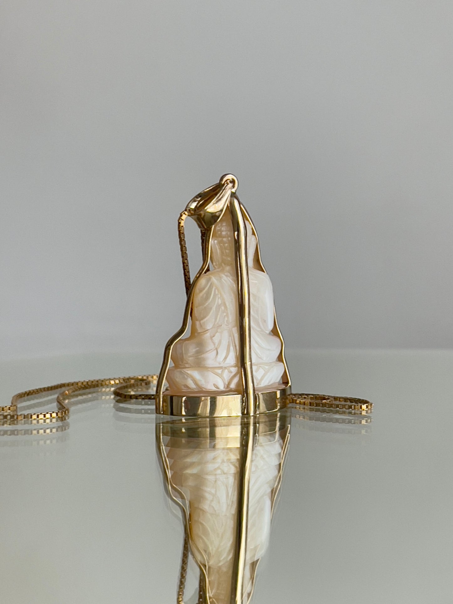Mother of Pearl Buddha Pendant in Solid 14K Gold Lotus #847