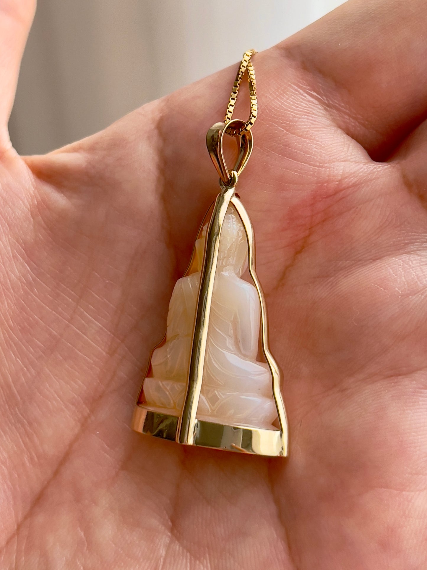 Mother of Pearl Buddha Pendant in Solid 14K Gold Lotus #847