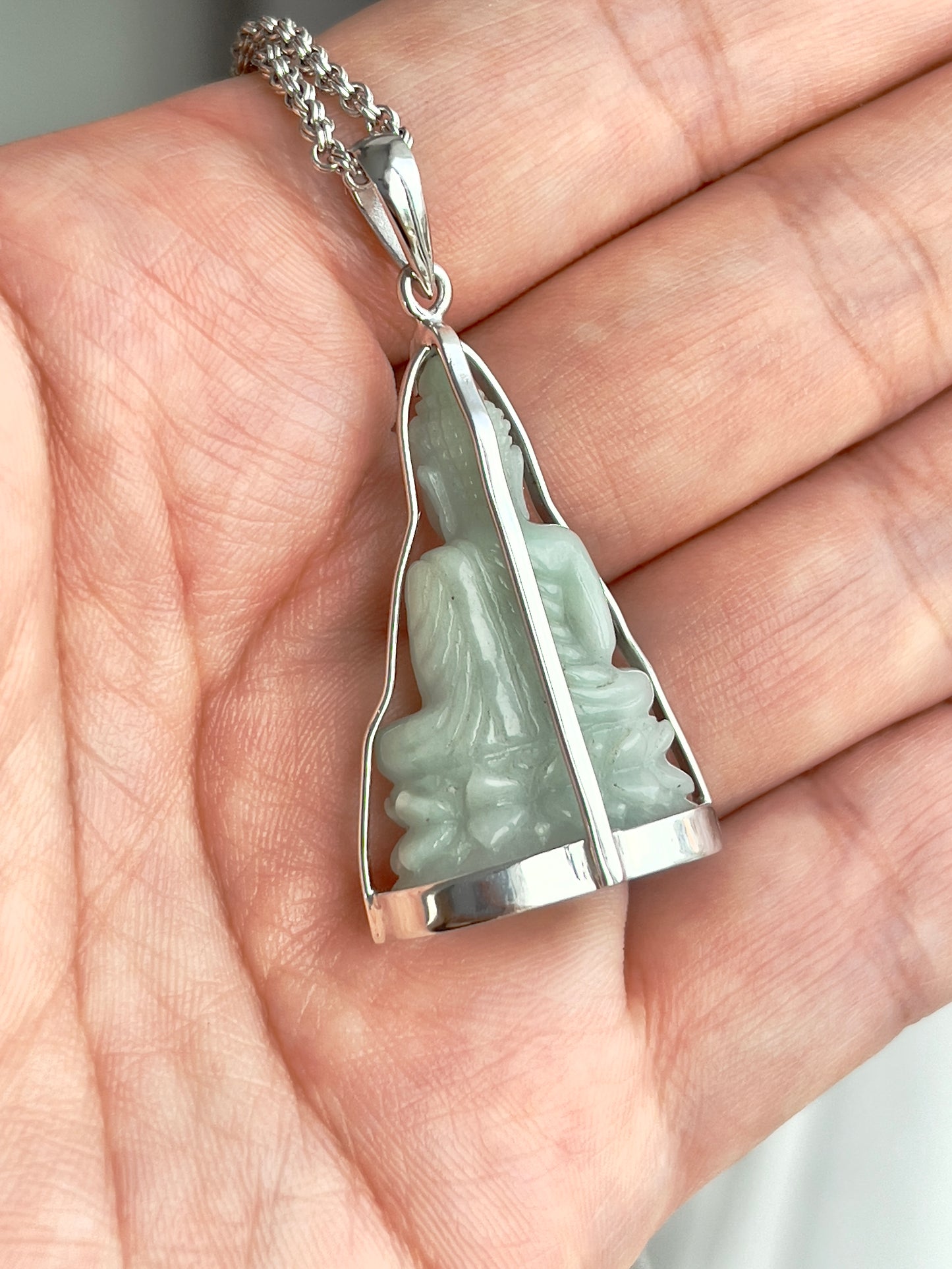 Jade Khmer Style Buddha Pendant in Silver #835