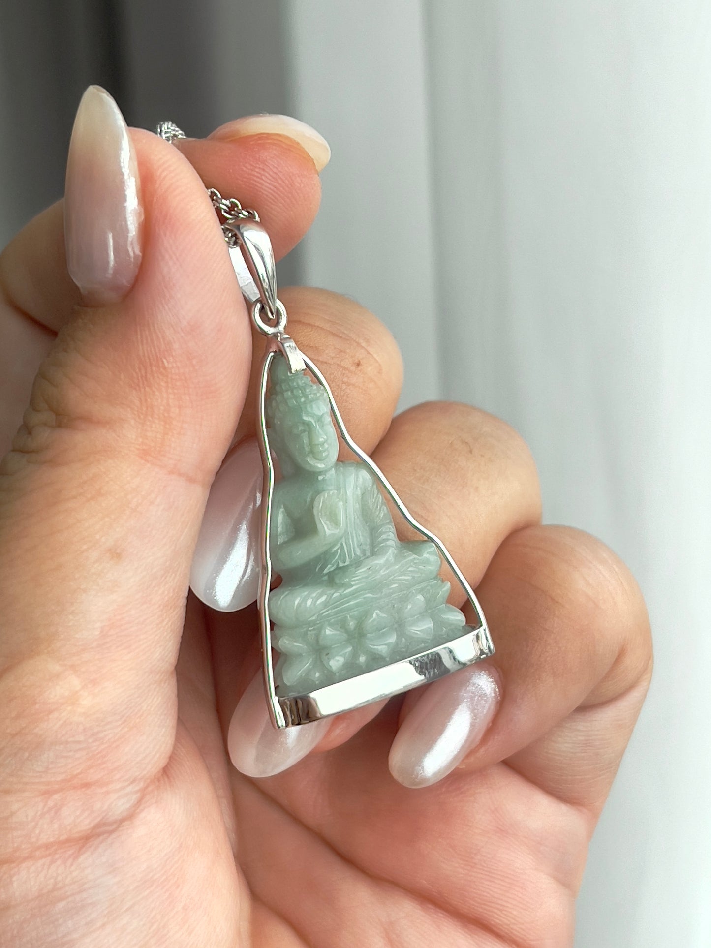 Jade Khmer Style Buddha Pendant in Silver #835
