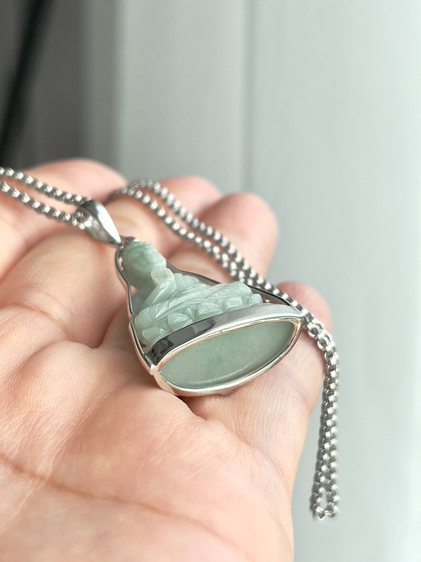 Jade Khmer Style Buddha Pendant in Silver #835