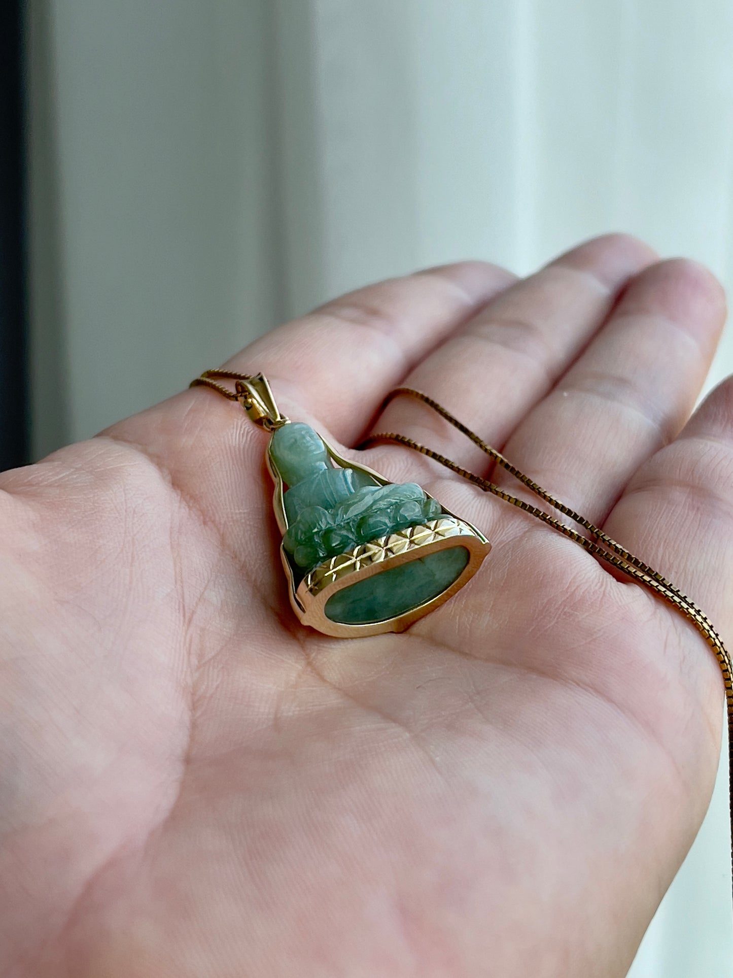 Jade Khmer Style Buddha Pendant in 14k Gold #836
