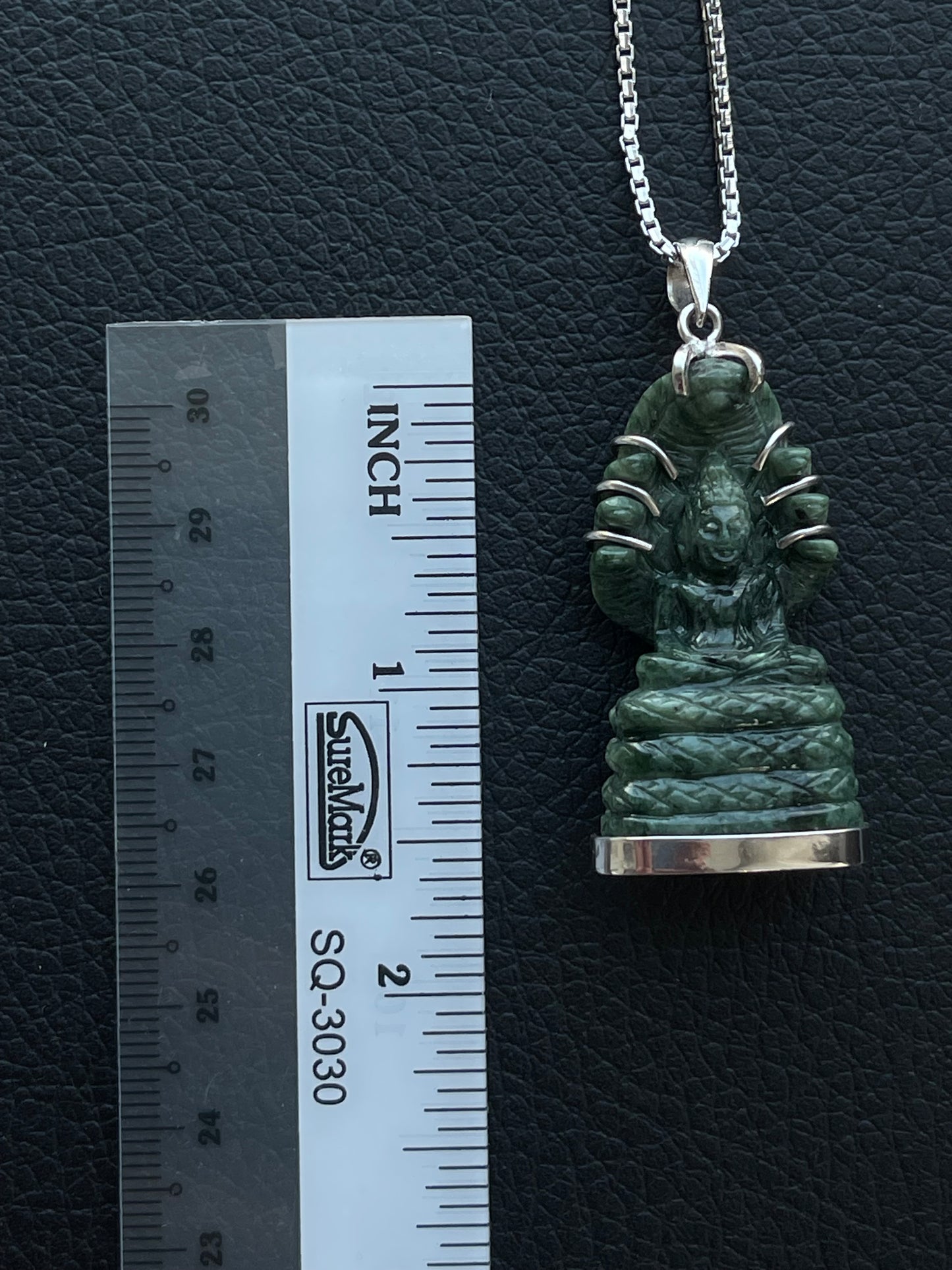 Khmer Style Green Pursat Stone Naga Buddha in Silver