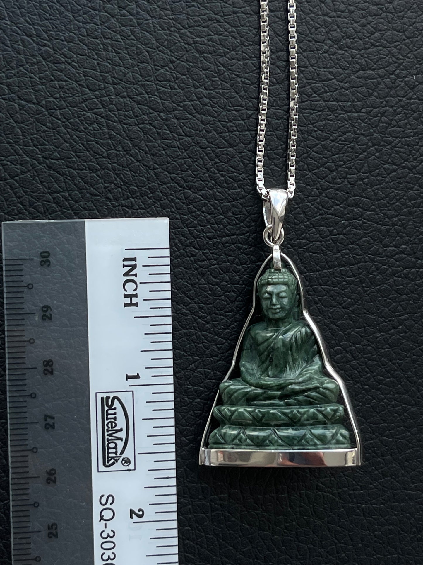 Khmer Style Green Pursat Stone Buddha in Silver