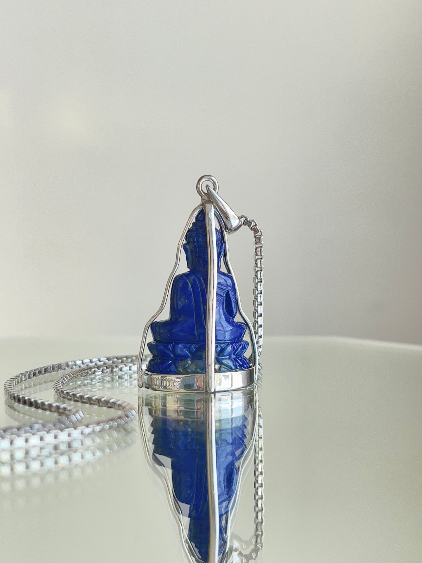 Blue Lapis Lazuli Khmer Style Buddha Pendant in Silver #855
