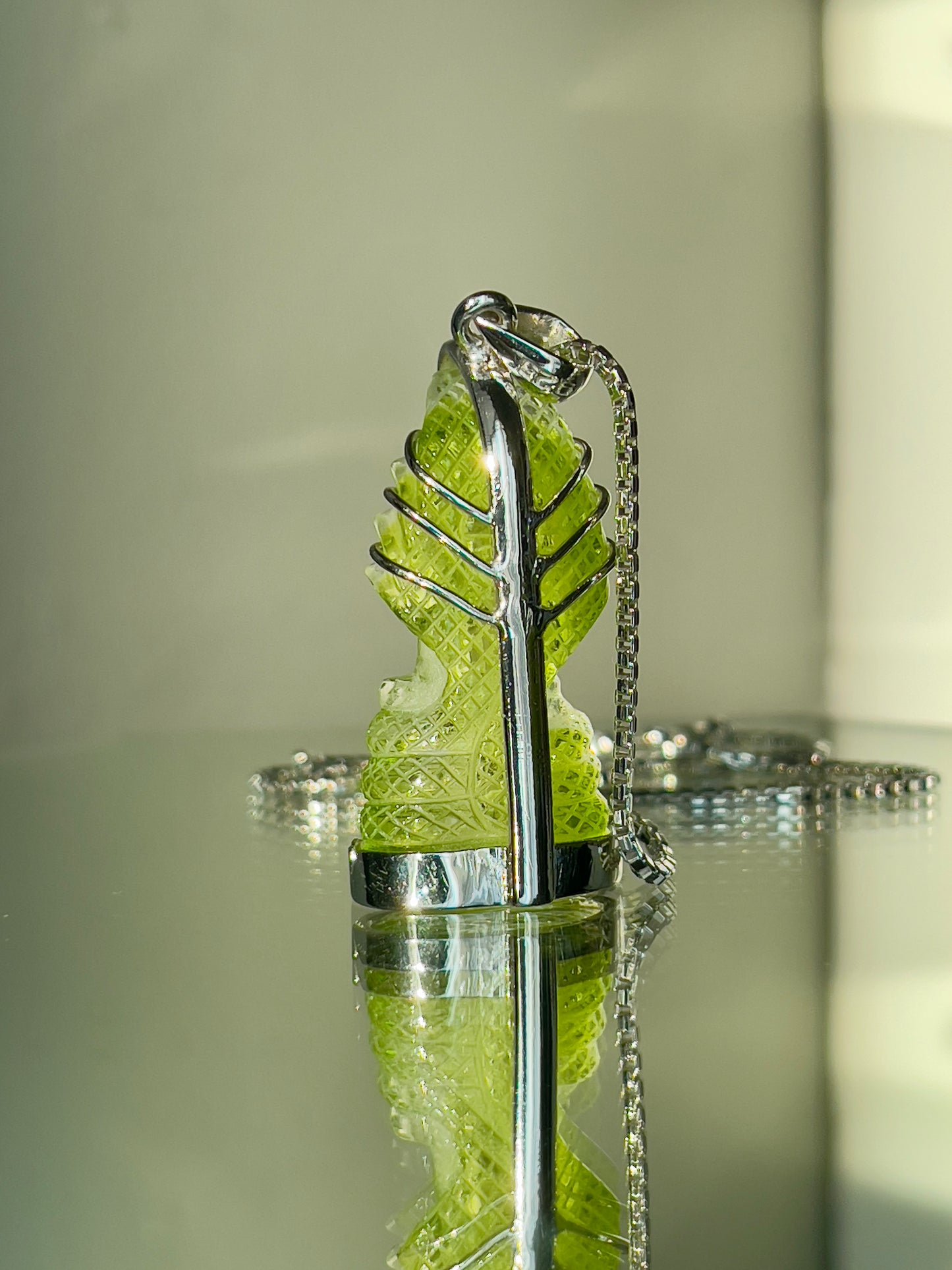 Neon Green Naga Buddha in Silver with Lotus Motif