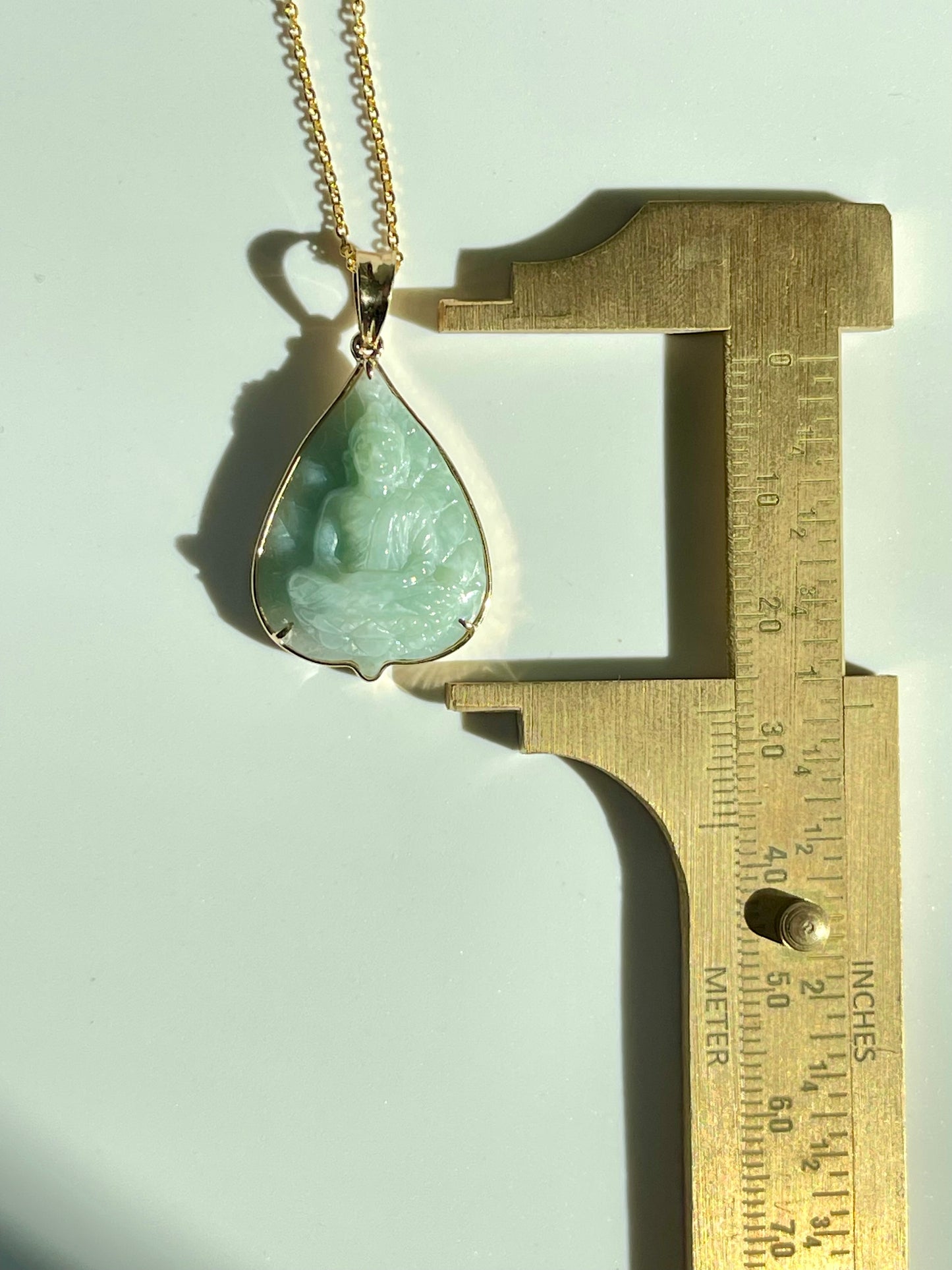 Jade Banyan Leaf Buddha Pendant 18k Gold #861