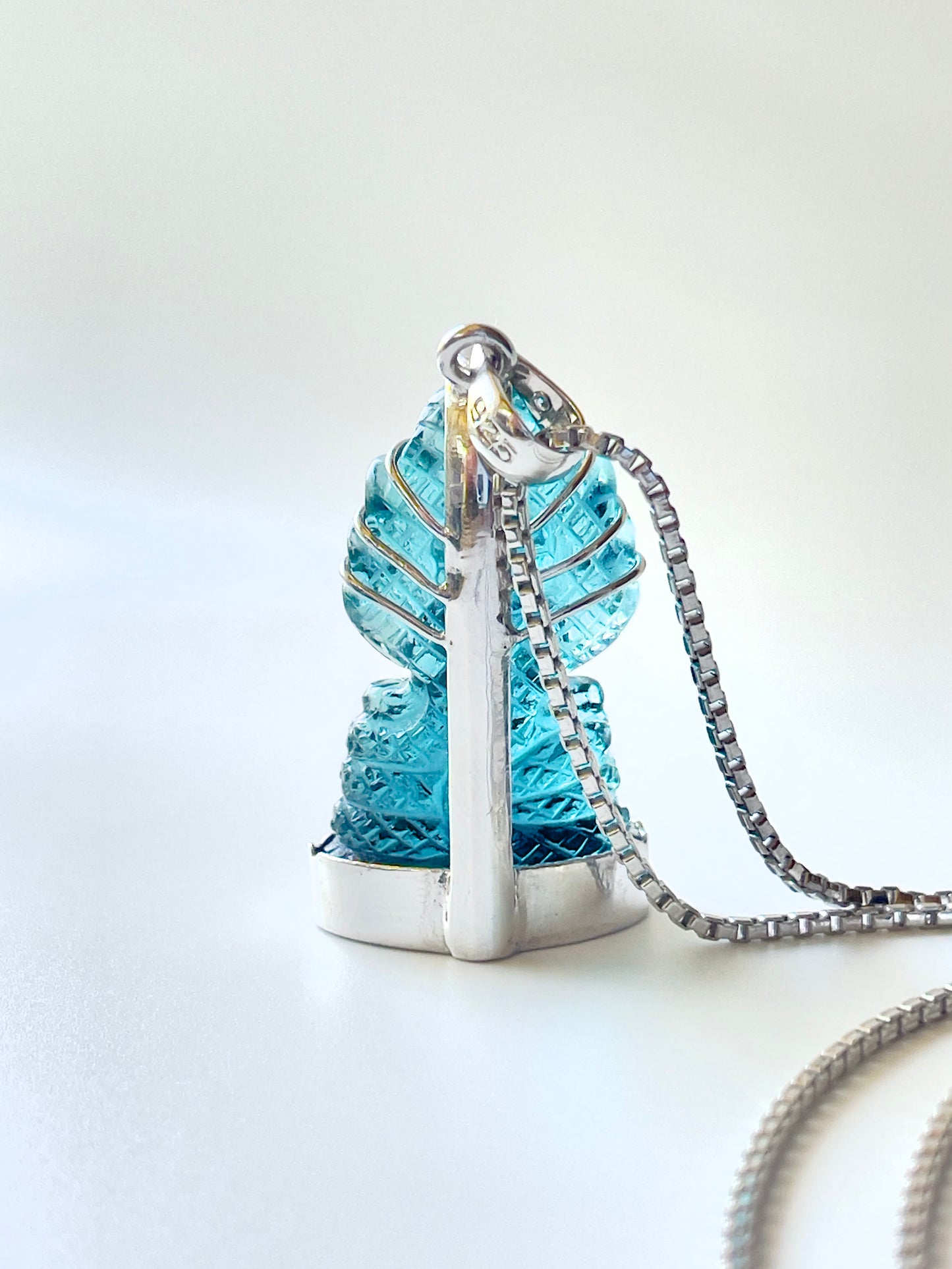 Muted Blue Naga Buddha in Silver with Lotus Motif & CZ Bail #862