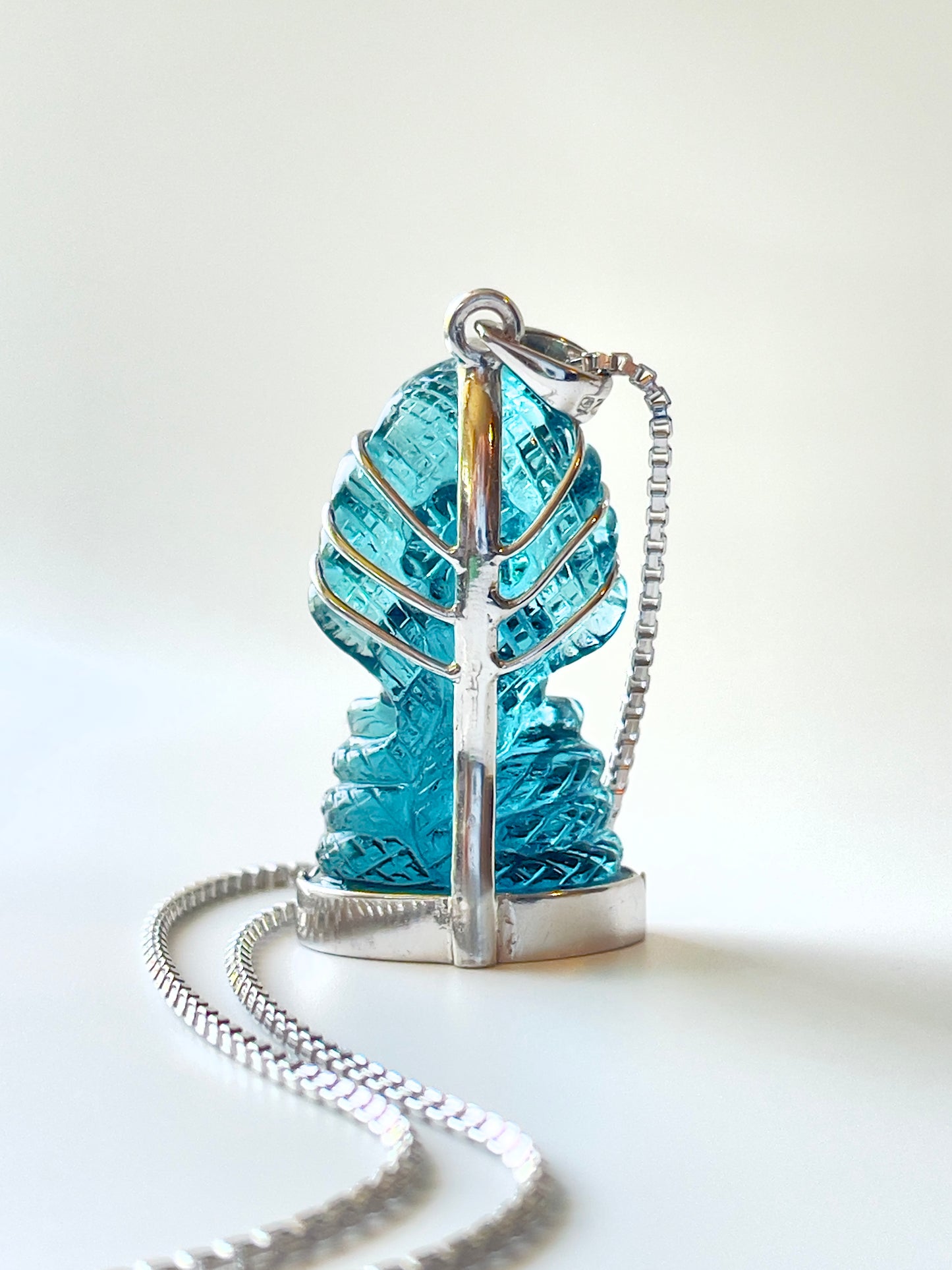 Muted Blue Naga Buddha in Silver with Lotus Motif #863