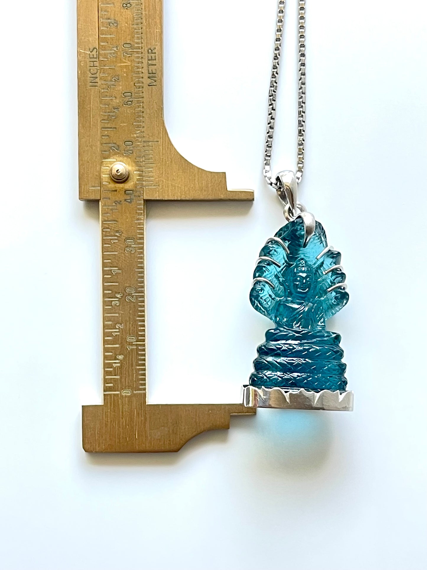 Muted Blue Naga Buddha in Silver with Lotus Motif #863