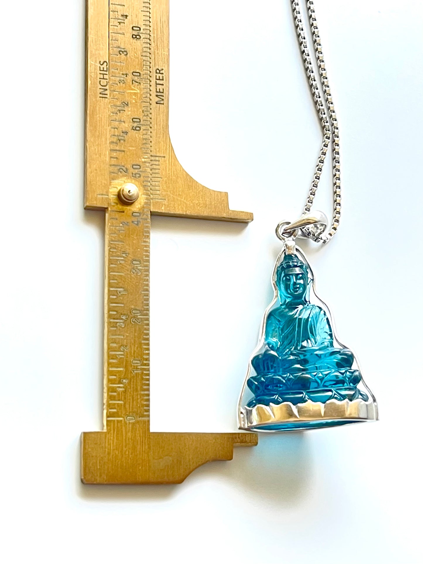 Muted Blue Buddha in Silver with Lotus Motif #864