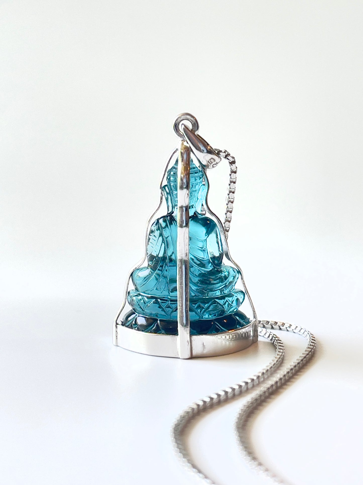 Muted Blue Buddha in Silver with Lotus Motif #864