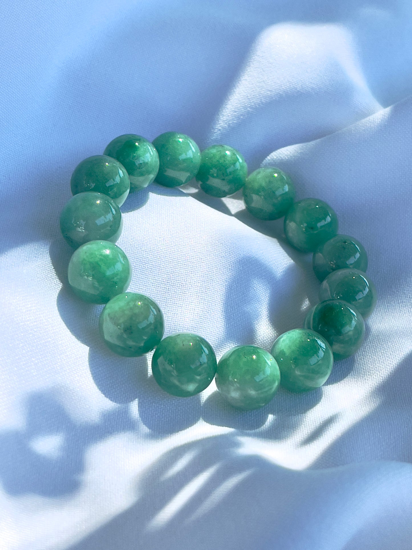 Green Jade Large Round Bead Bracelet - 12 mm