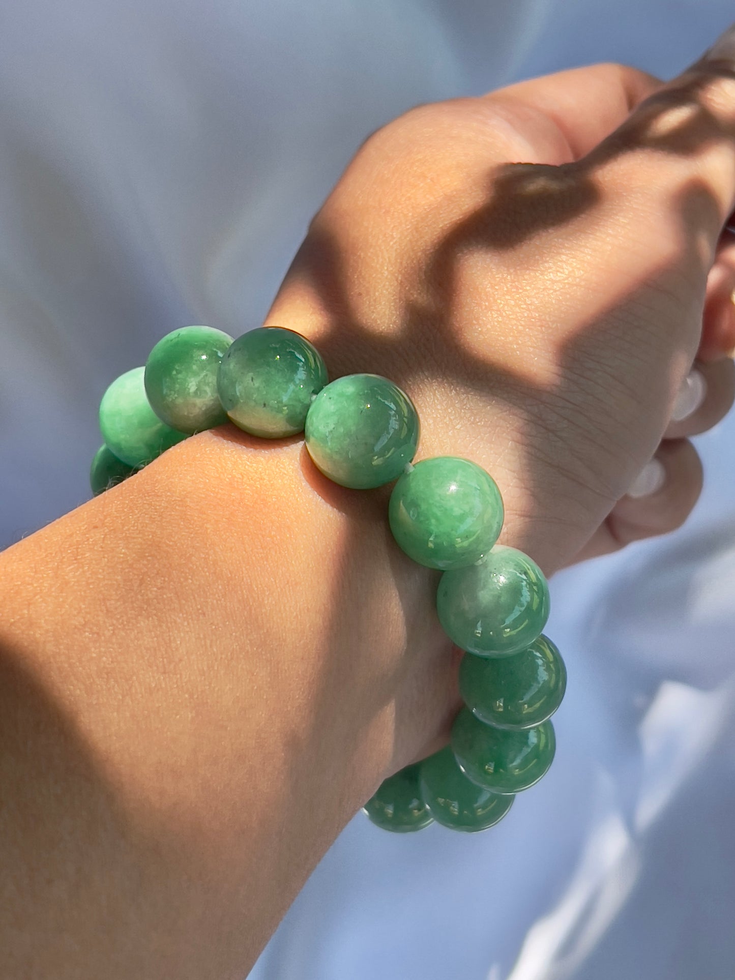 Green Jade Large Round Bead Bracelet - 12 mm
