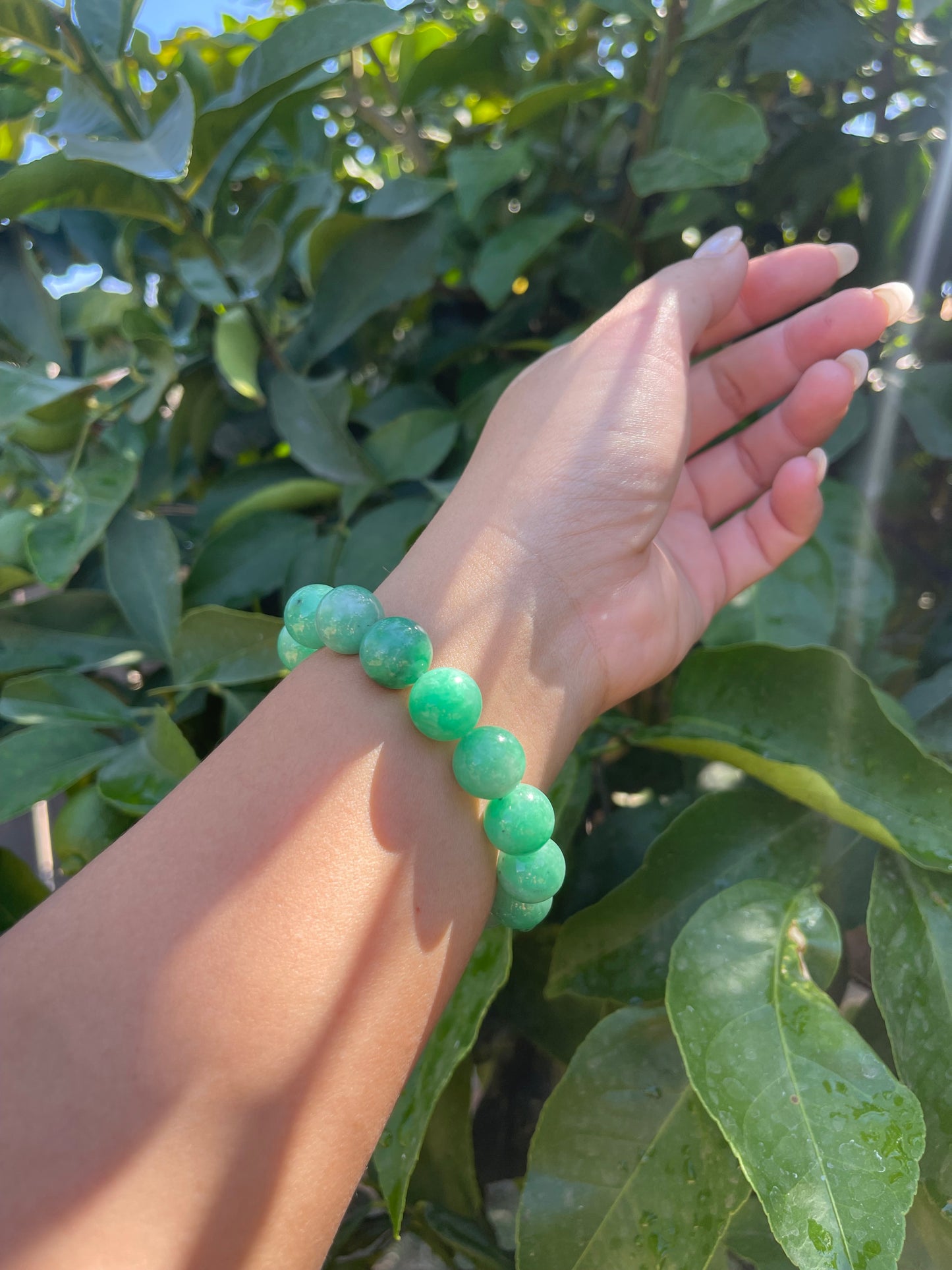 Green Jade Large Round Bead Bracelet - 12 mm
