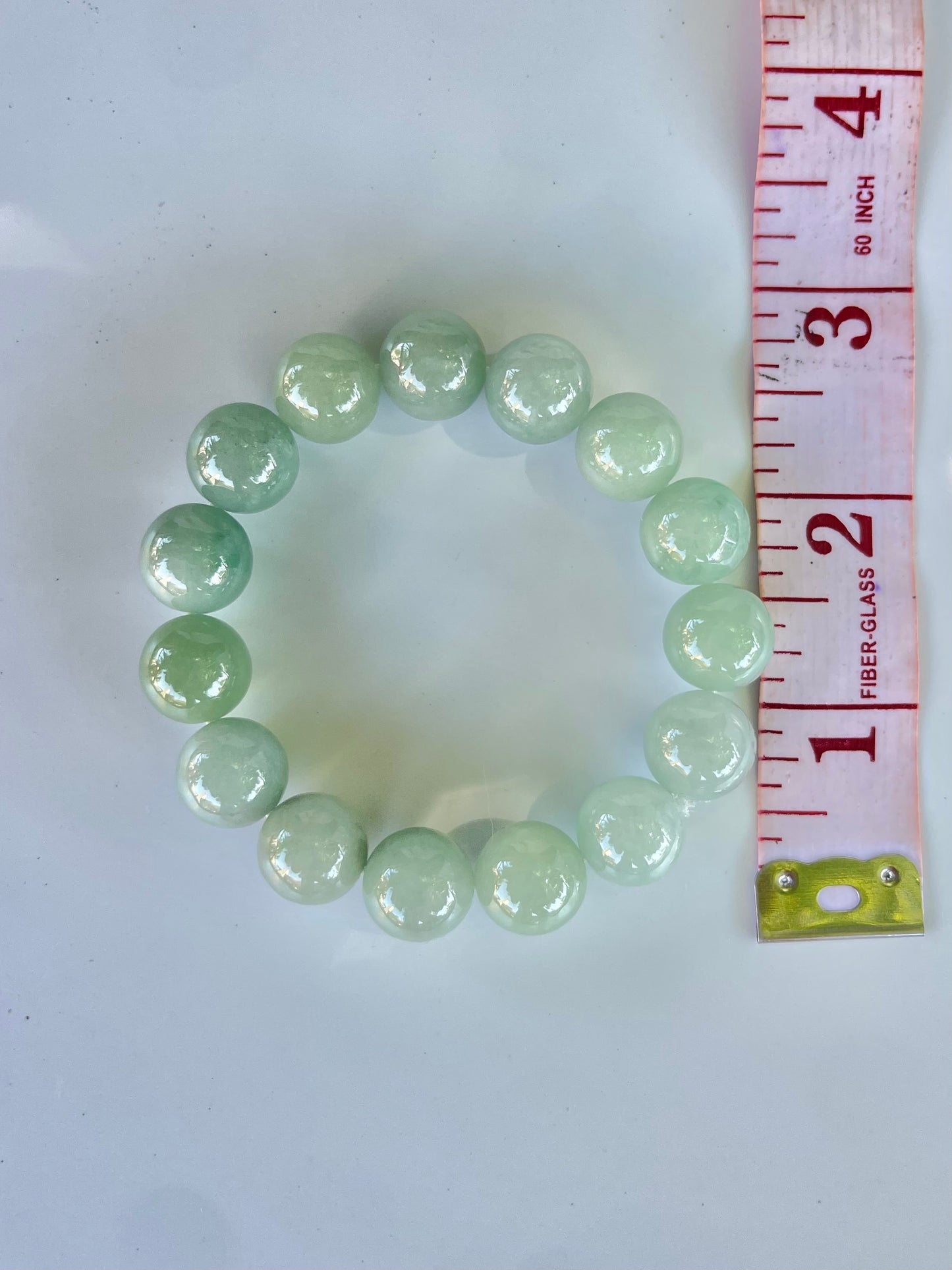 Icy Green Jade Large Round Bead Bracelet - 12 mm