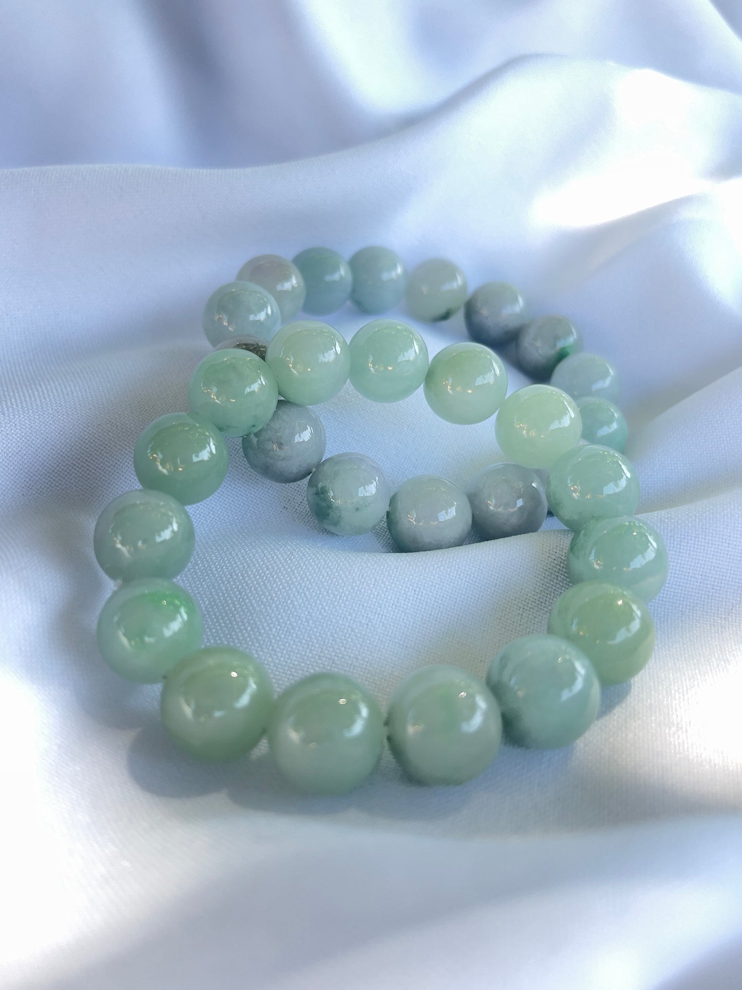 Icy Green Jade Large Round Bead Bracelet - 12 mm