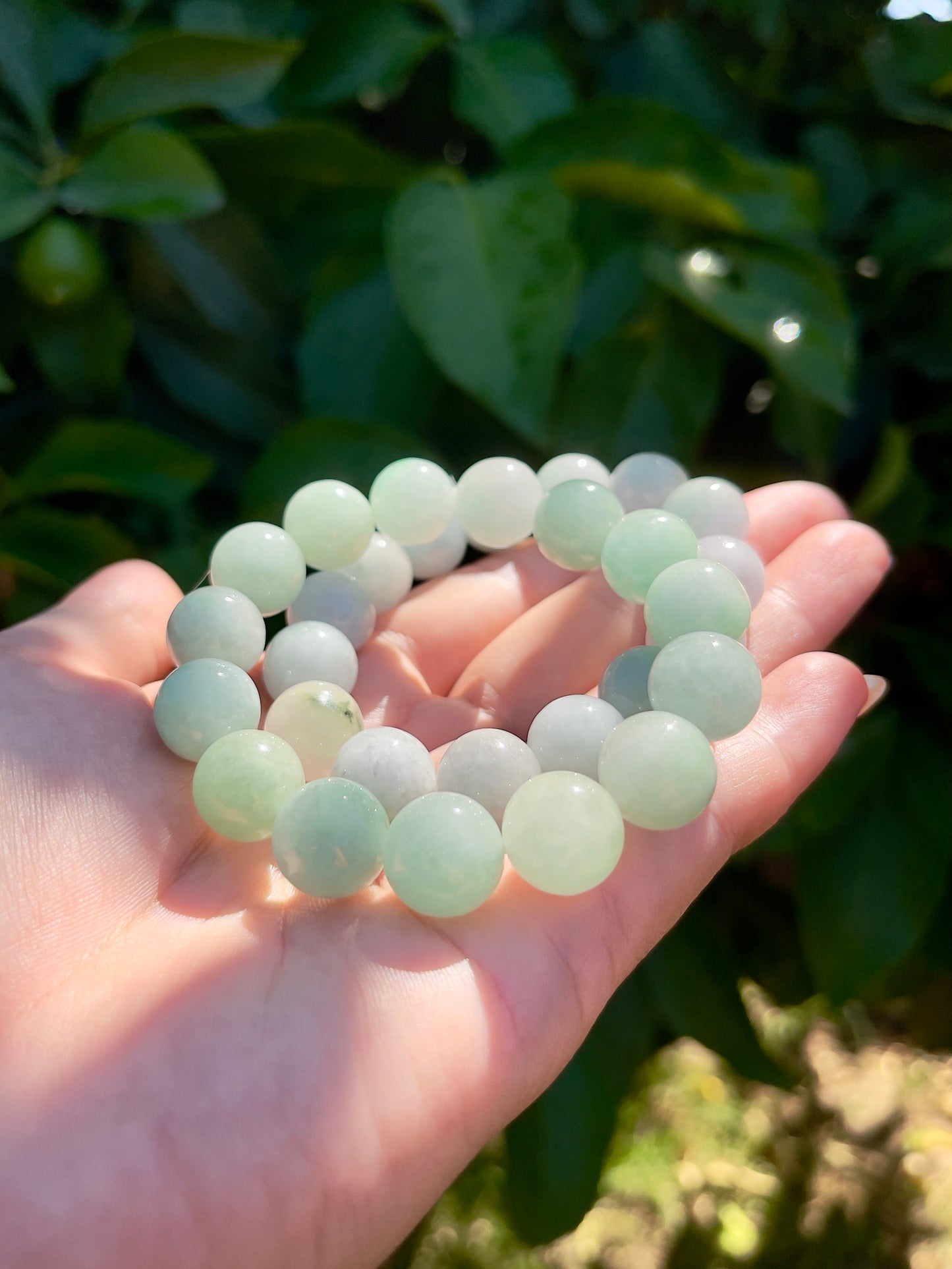 Icy Green Jade Large Round Bead Bracelet - 12 mm