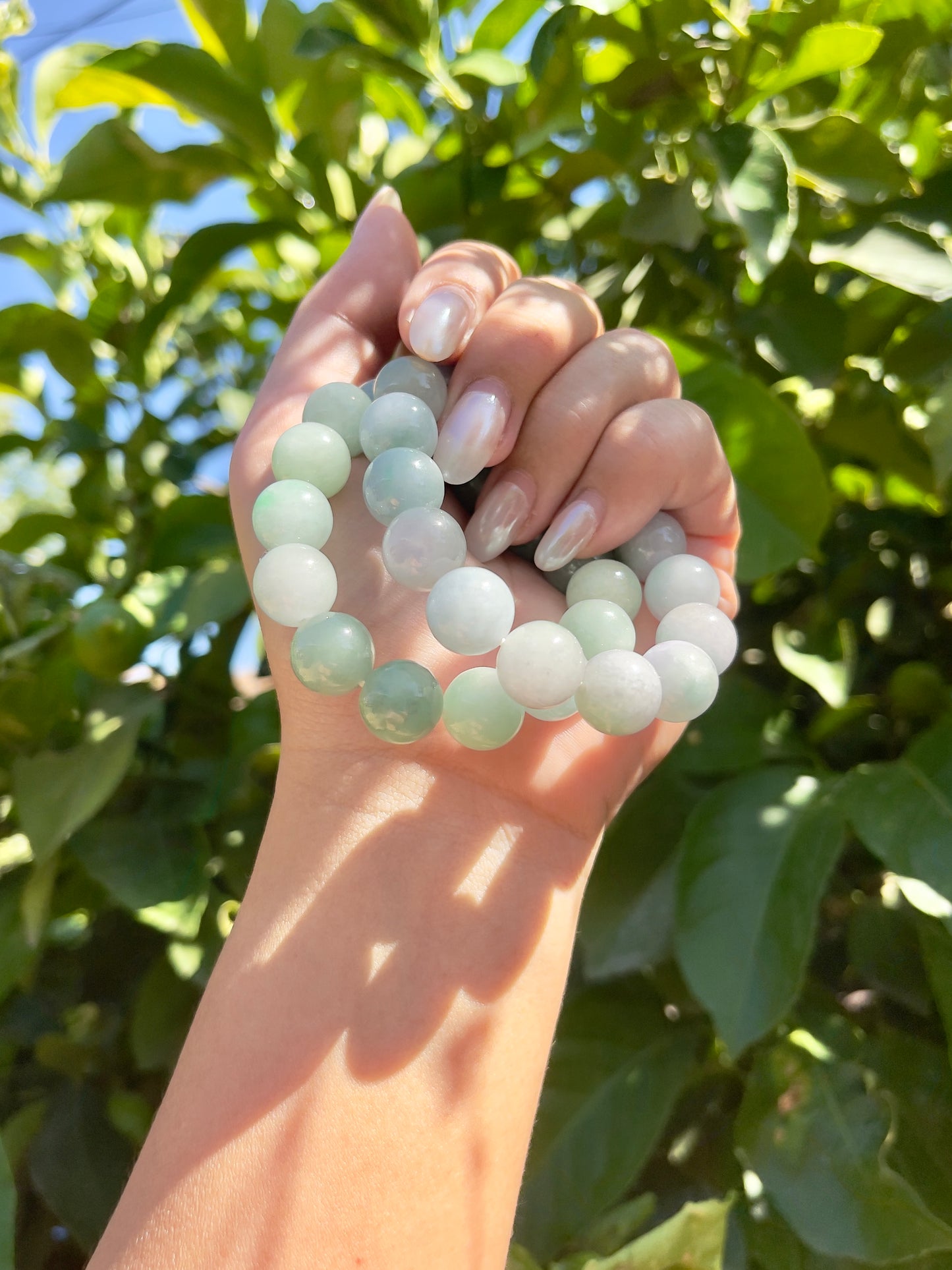 Icy Green Jade Large Round Bead Bracelet - 12 mm