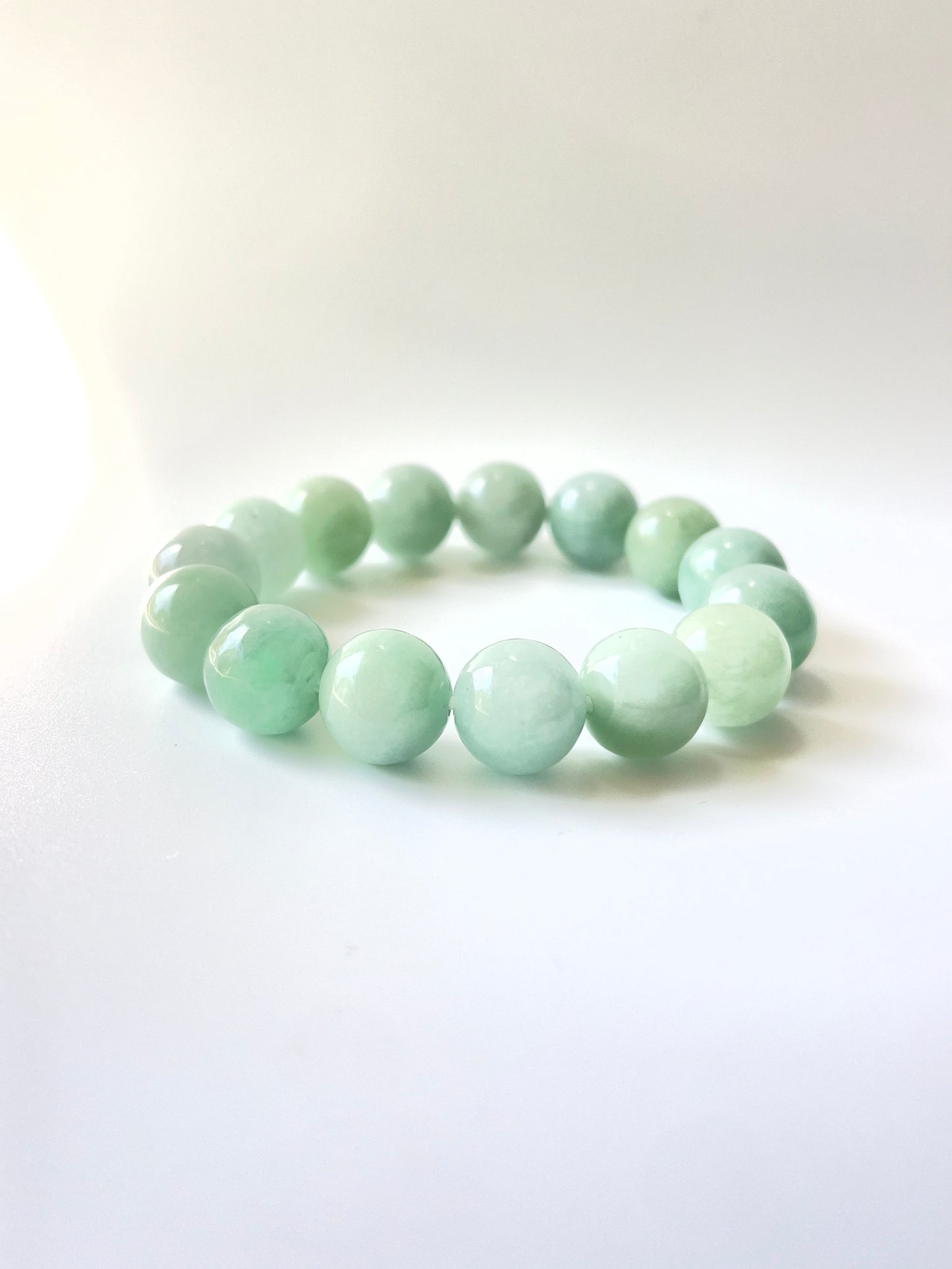 Icy Green Jade Large Round Bead Bracelet - 12 mm