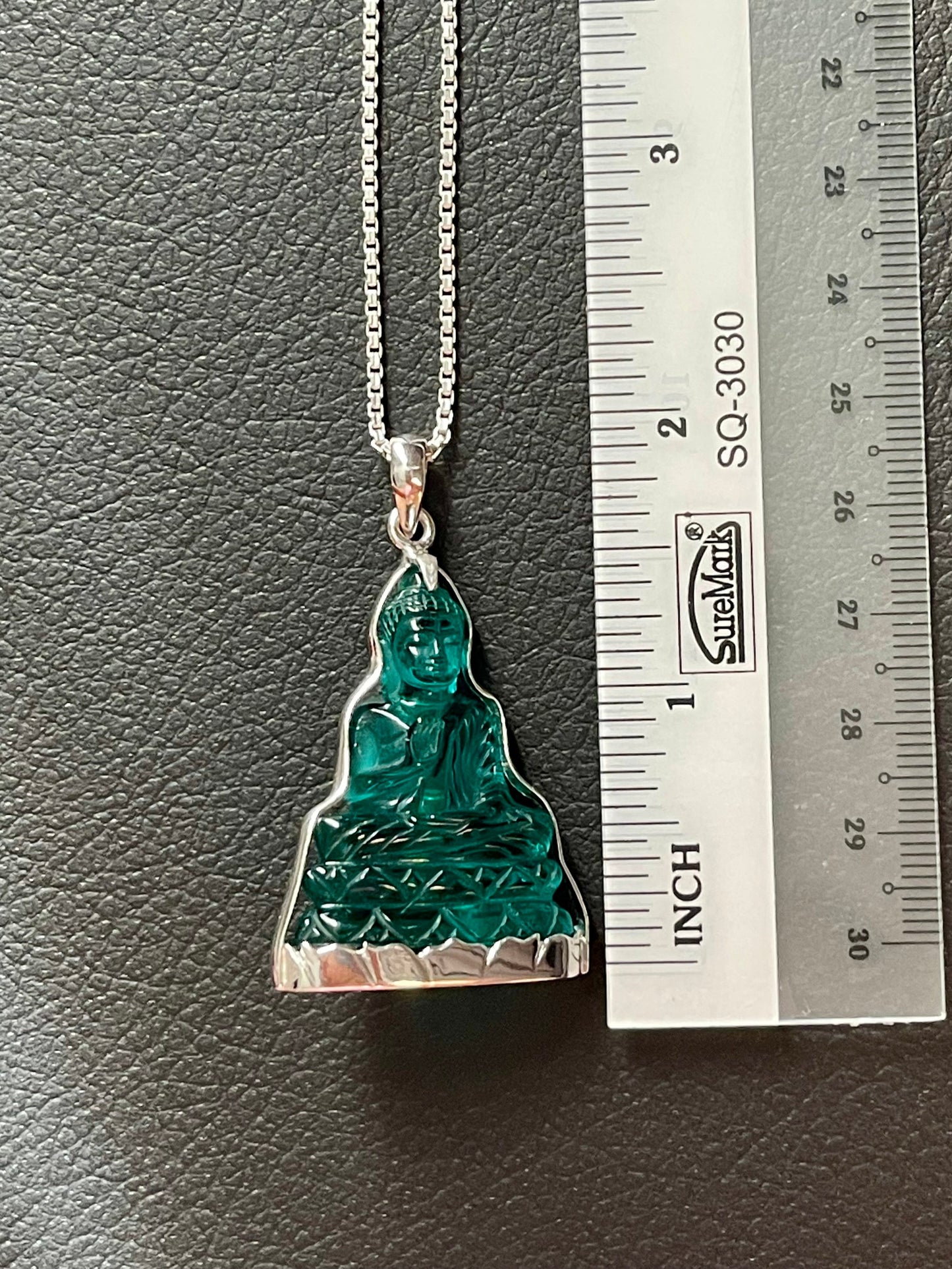 Teal Buddha in Silver with Lotus Motif