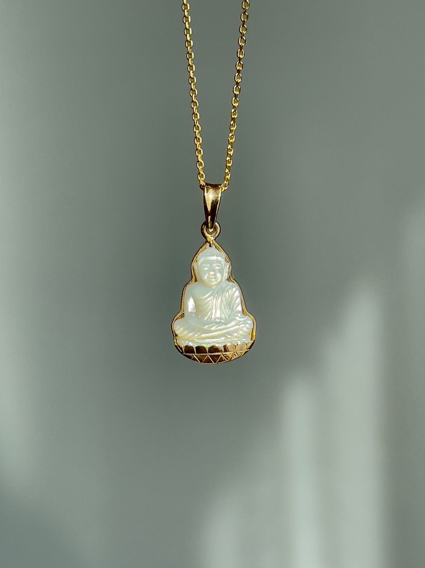 Mother of Pearl Silhouette Buddha Pendant 18k Gold