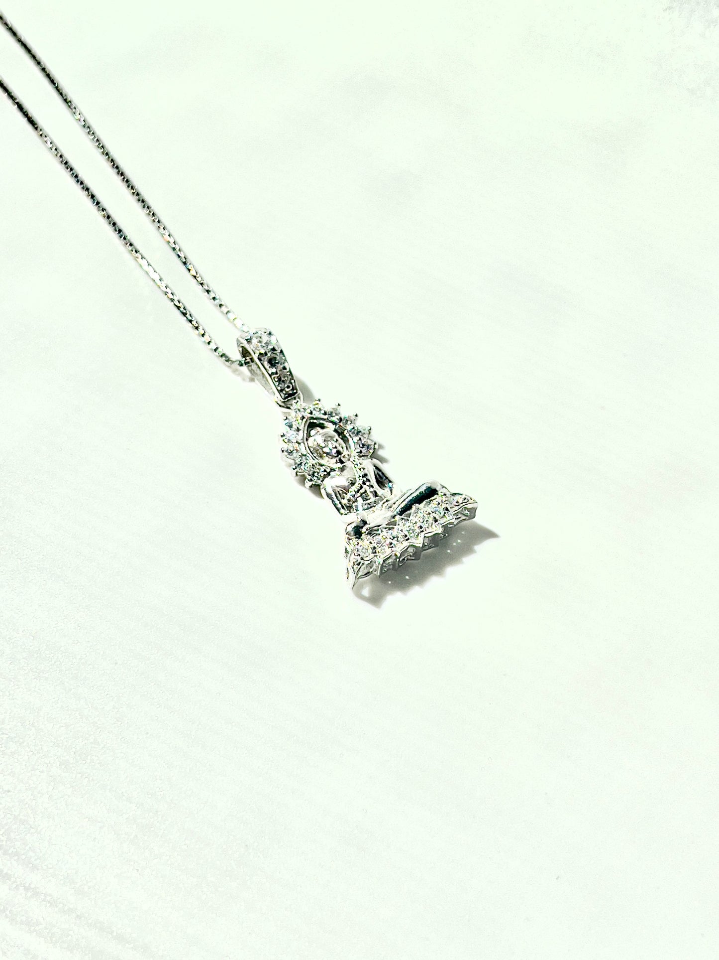 White Gold Plated Silver Buddha Pendant with Cubic Zirconia