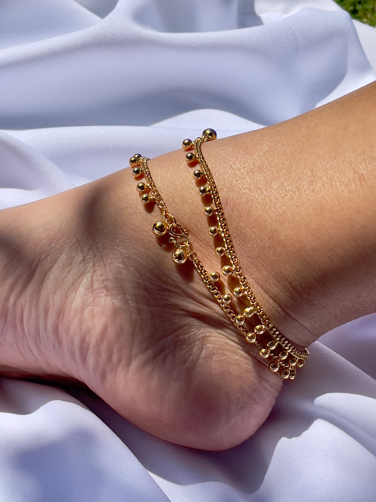 Gold Plated Small Bell Anklets for Adults: 9.5 inches