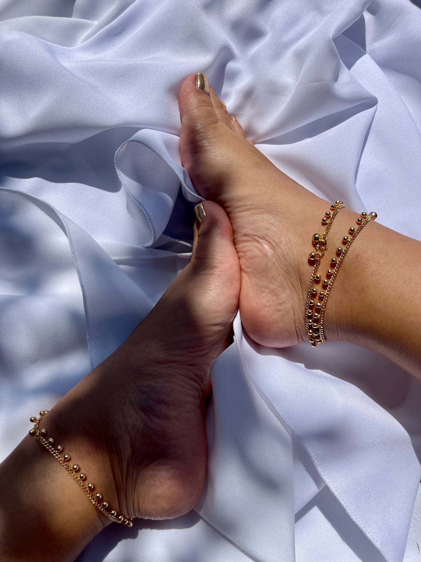 Gold Plated Small Bell Anklets for Adults: 9.5 inches