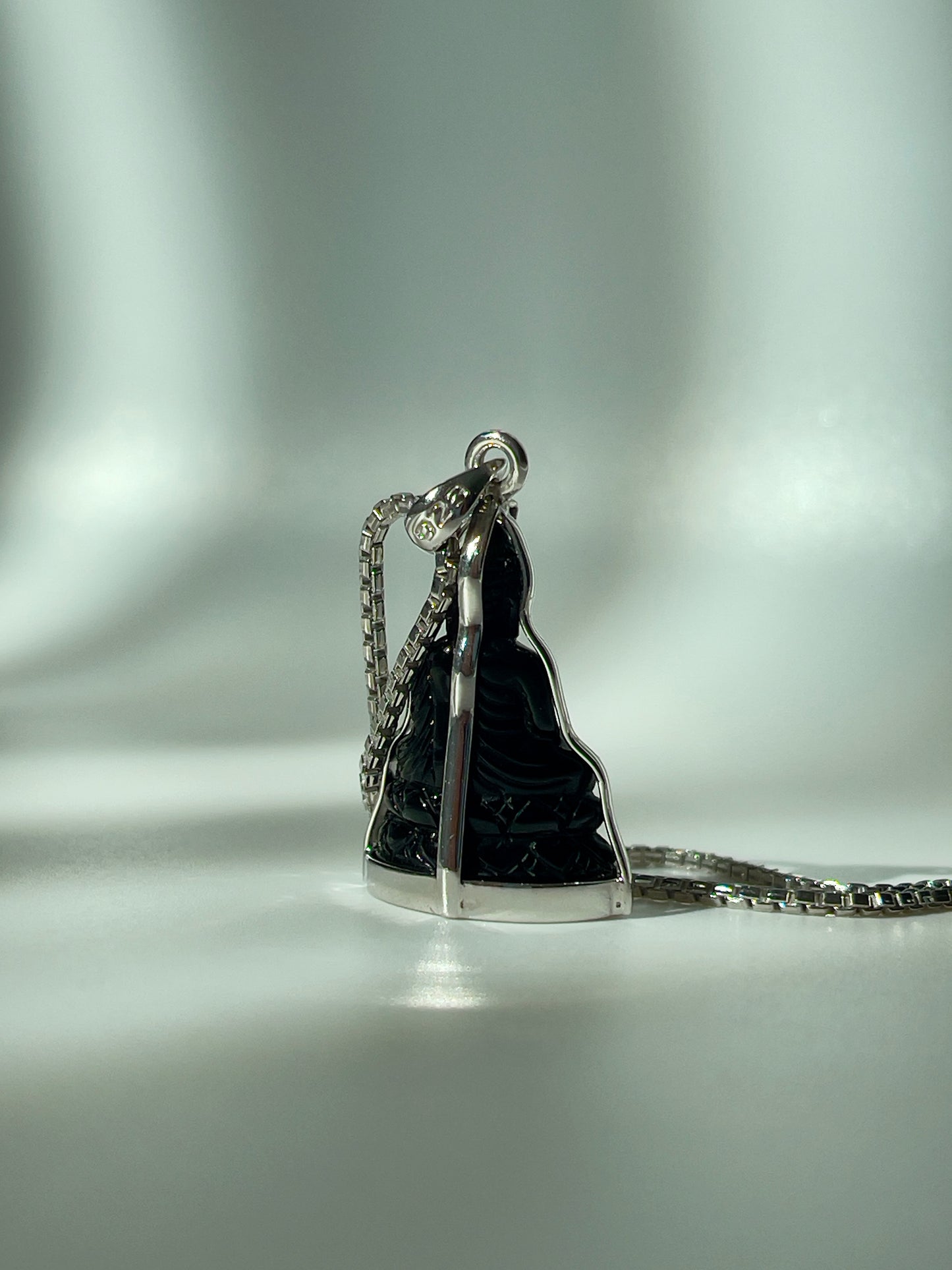Mini Black Onyx Buddha in Silver