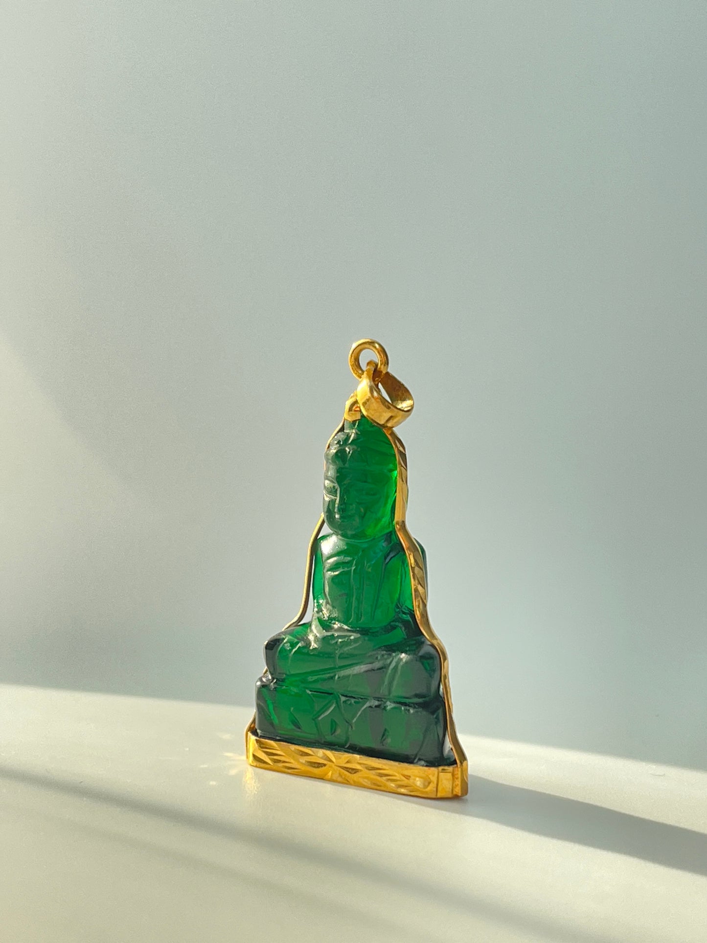 10K Gold Khmer Style Green Buddha Pendant #345