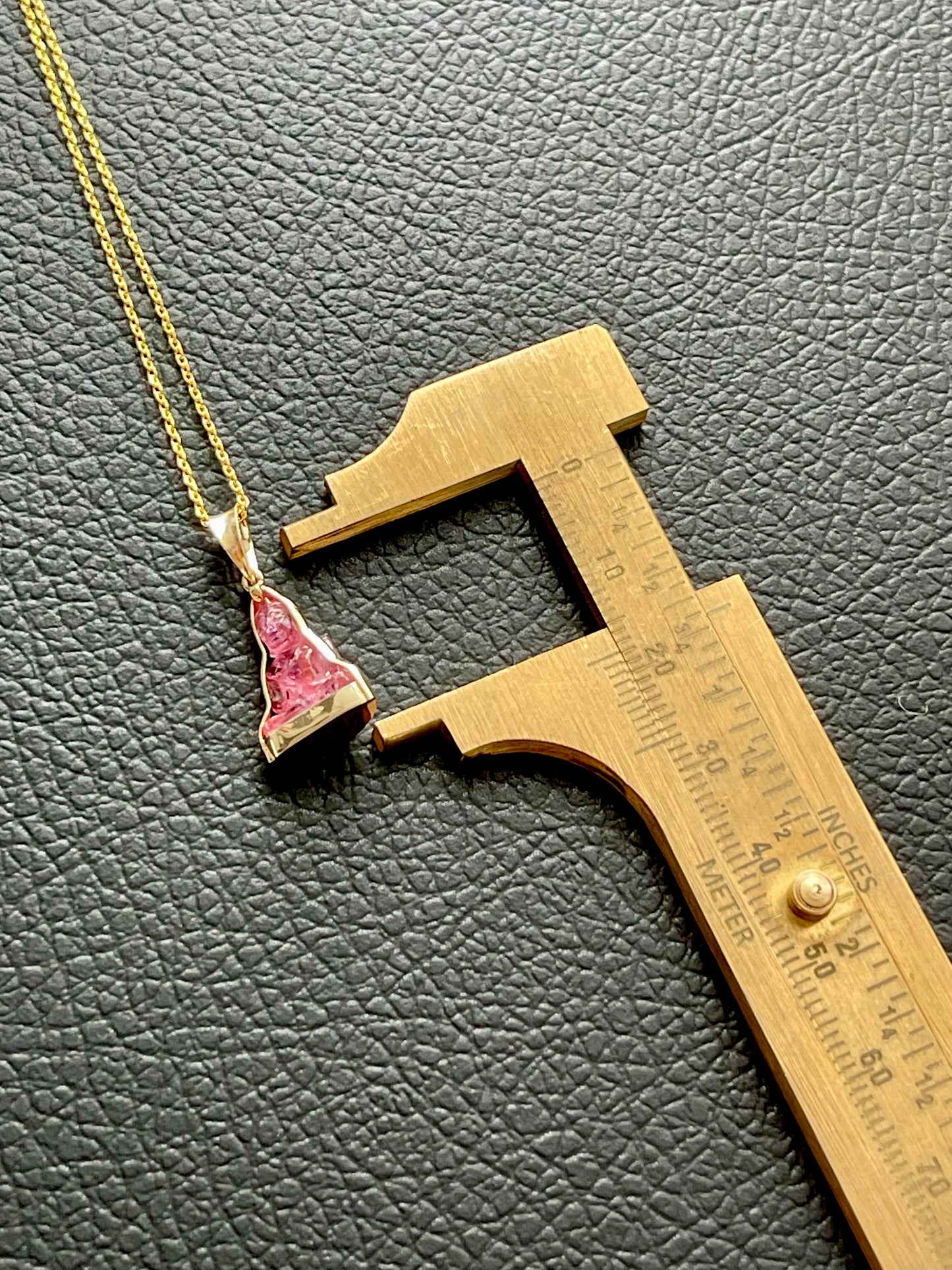 Mini Pink Tourmaline Gemstone Buddha Pendant in 10k Yellow Gold #870