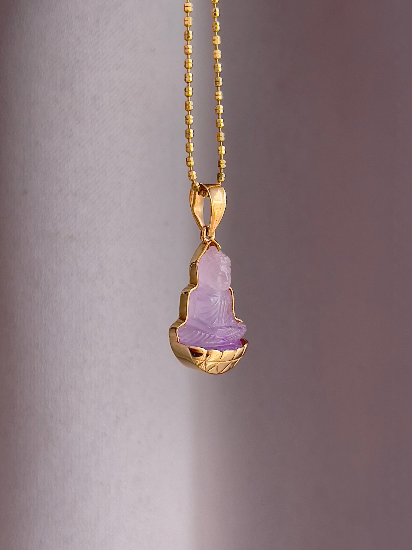 Purple Jade Silhouette Buddha Pendant 10k Gold