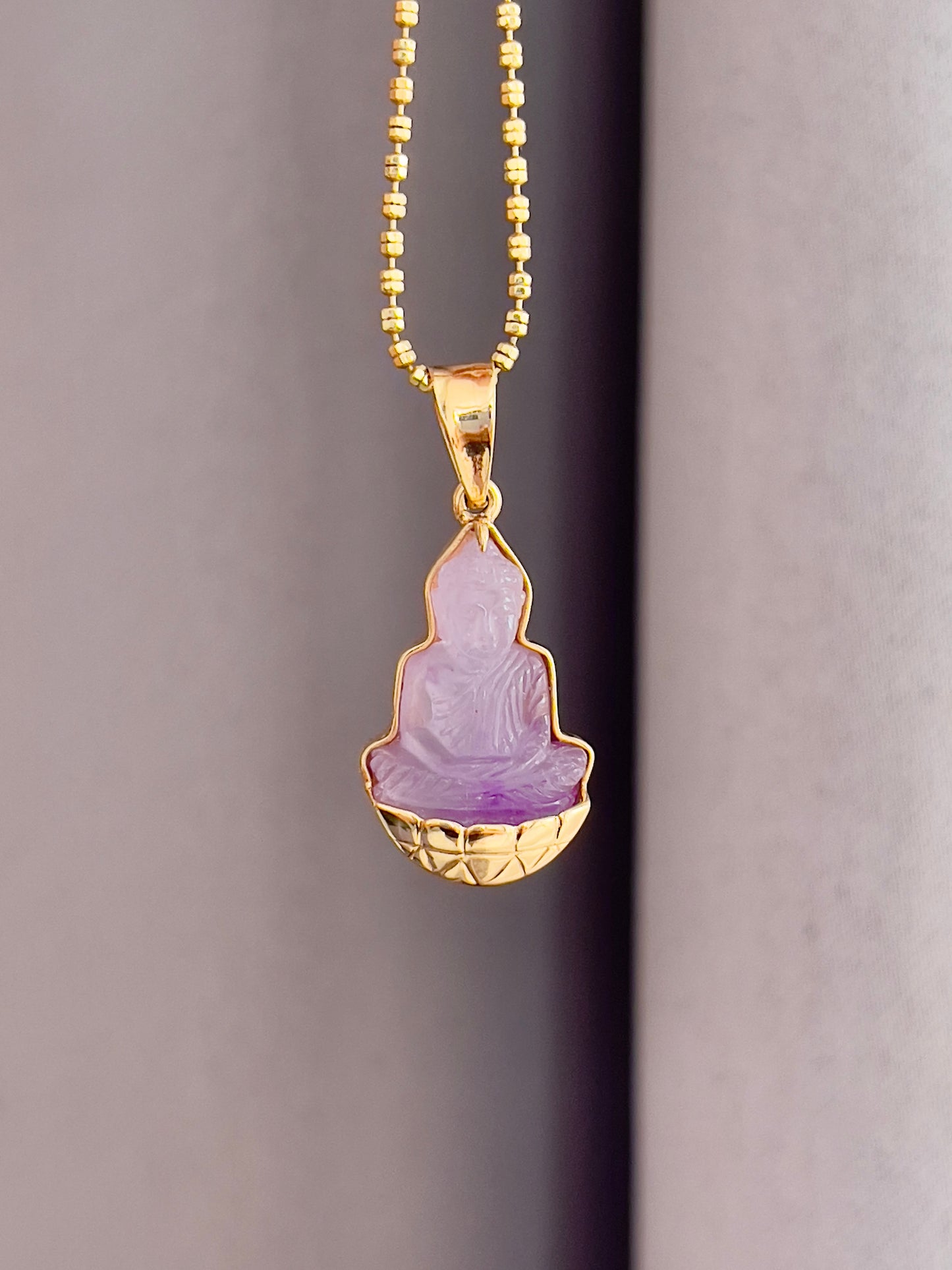 Purple Jade Silhouette Buddha Pendant 10k Gold