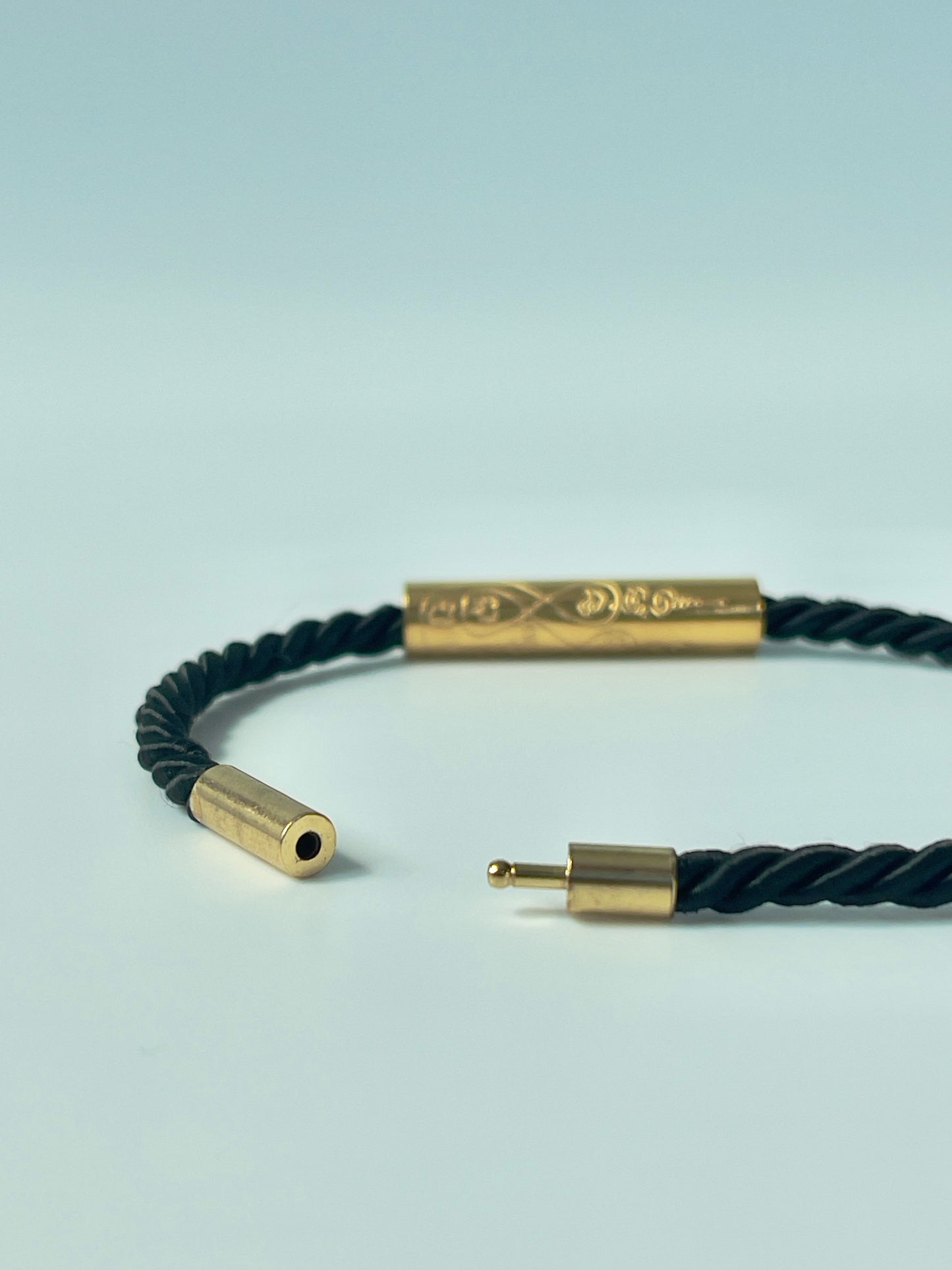 Black Sacred Yantra Bracelet – Gold Khmer Katha, Engraved Metal, Cord 7-7.5" (REGULAR)