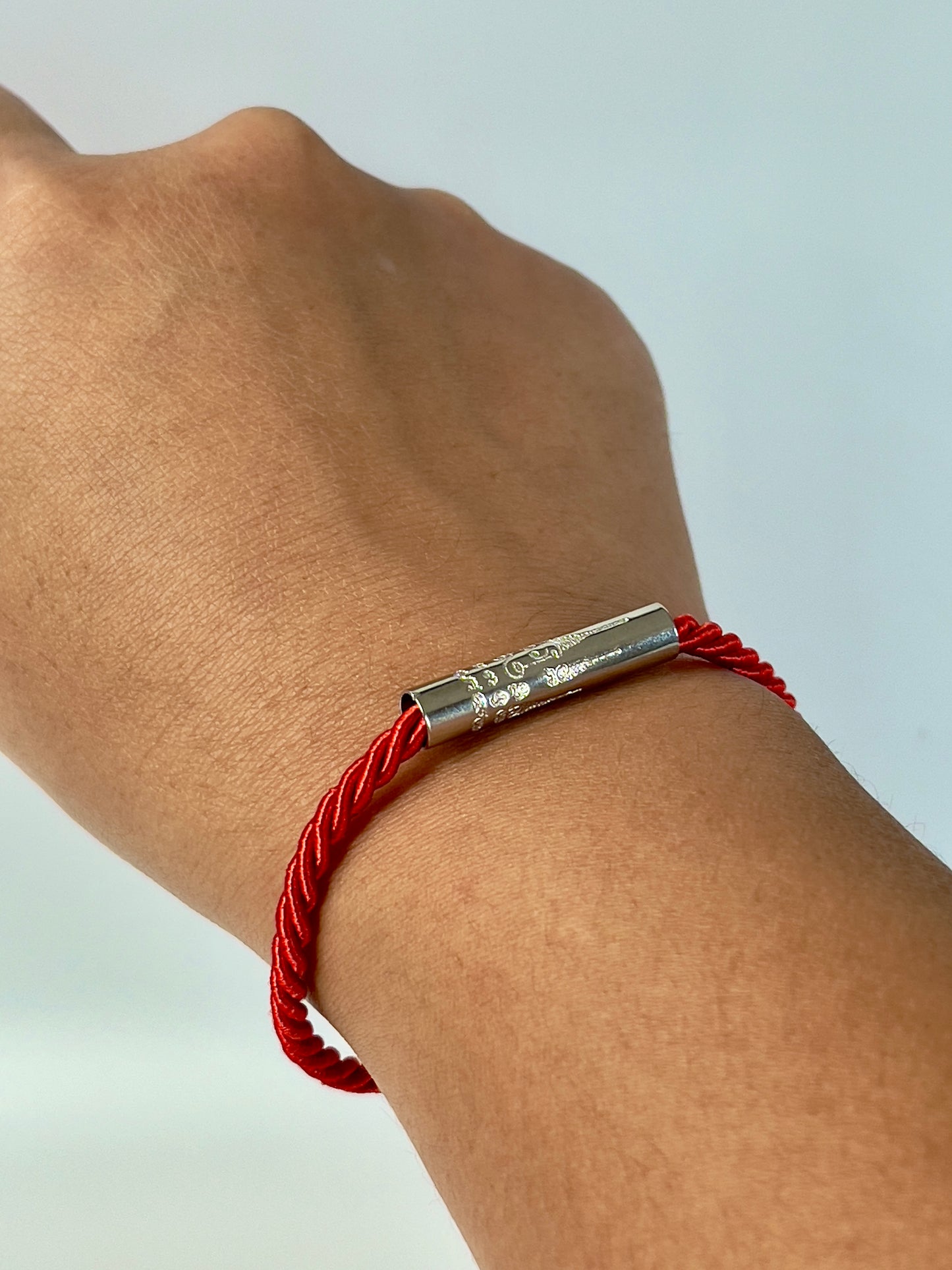 Red Sacred Yantra Bracelet – Silver Khmer Katha, Engraved Metal, Cord 7-7.5" (REGULAR)
