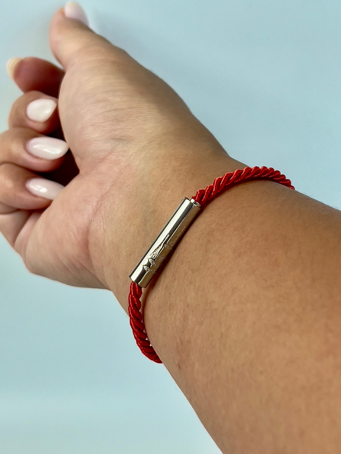 Red Sacred Yantra Bracelet – Silver Khmer Katha, Engraved Metal, Cord 7-7.5" (REGULAR)